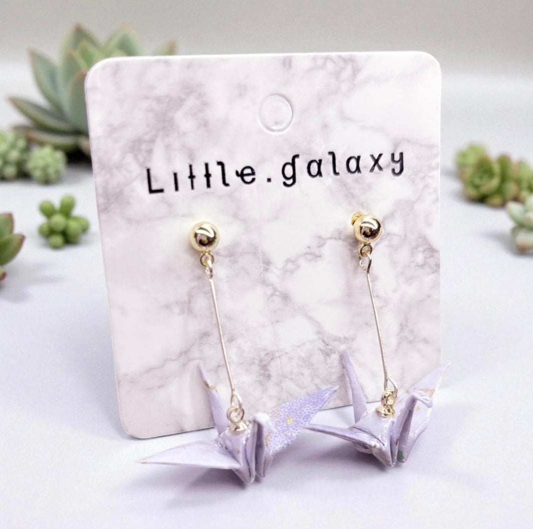 Handmade paper origami crane earrings / ear clip on / dangle stud