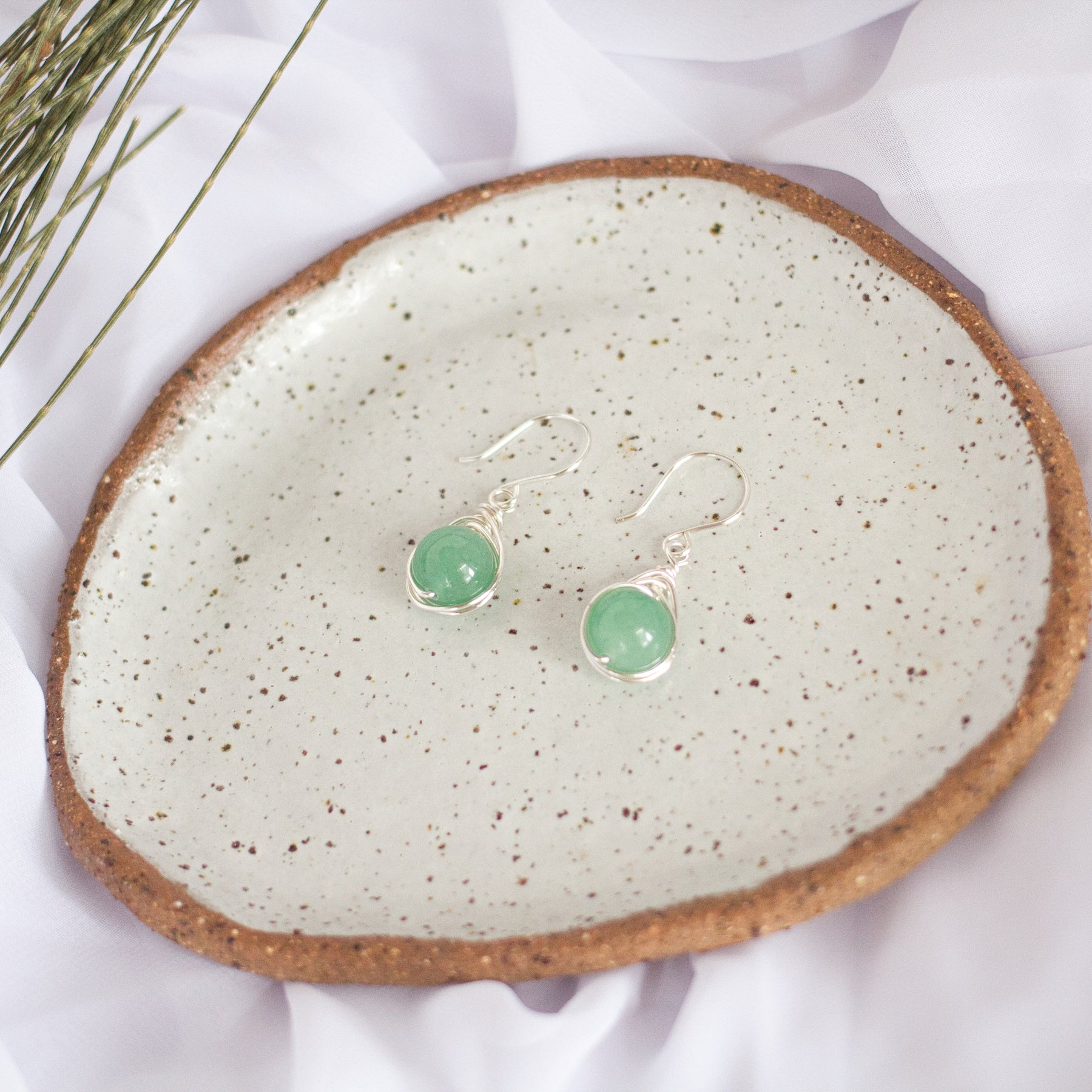 Green Aventurine Gemstone Dangle Earrings | Wire Wrap Jewellery