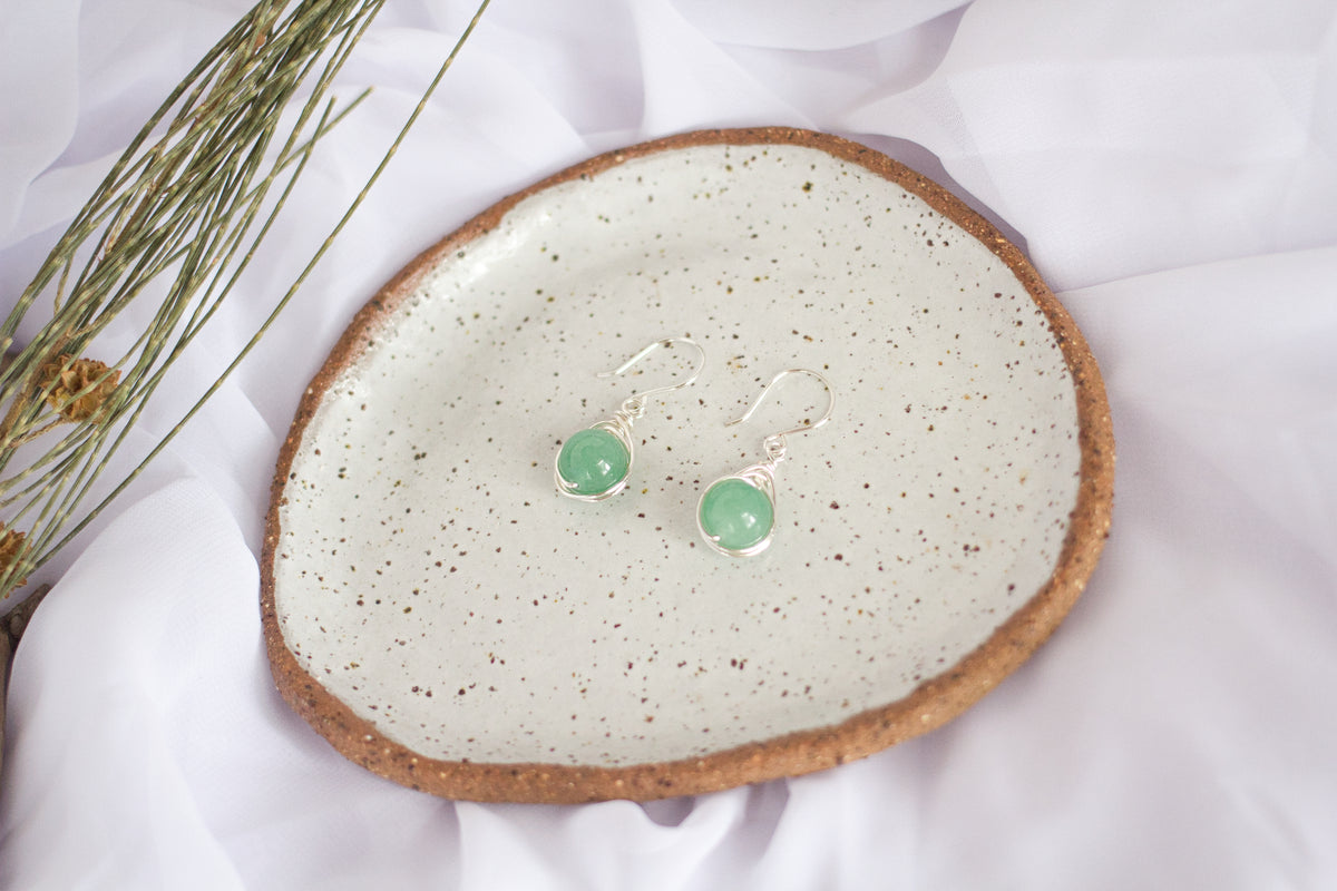 Green Aventurine Gemstone Dangle Earrings | Wire Wrap Jewellery