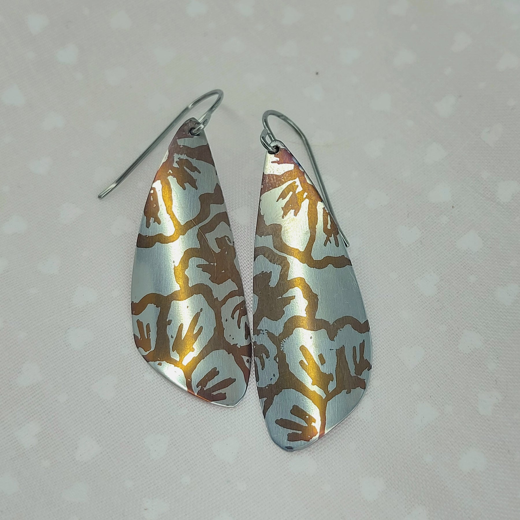 Titanium Dangles with Painted Flower Design- Blue, Bronze and Purple