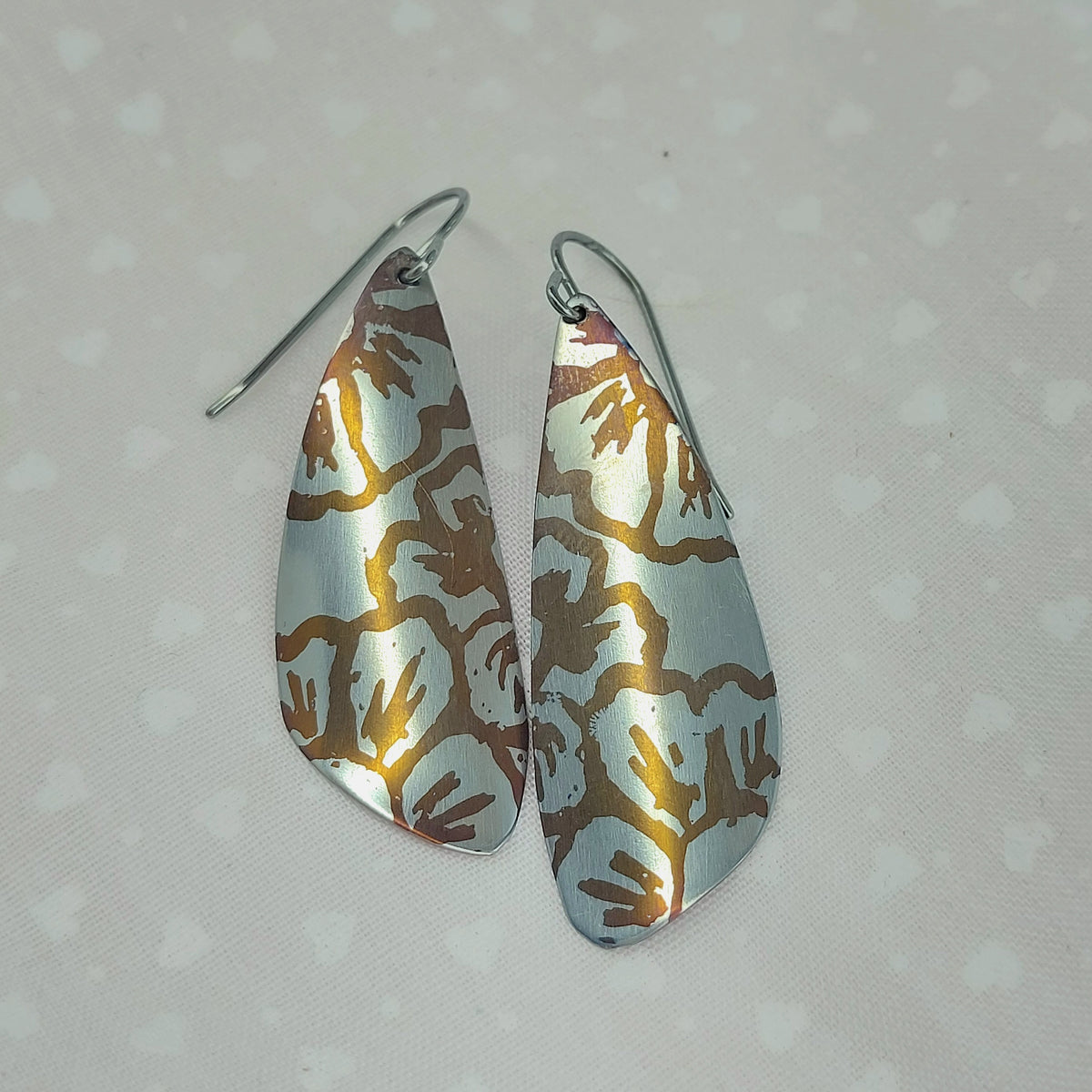 Titanium Dangles with Painted Flower Design- Blue, Bronze and Purple
