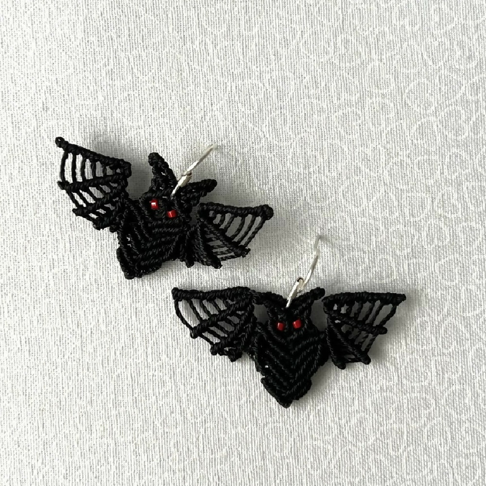 Bat Micro Macrame Earrings +Free Microfiber Pouch