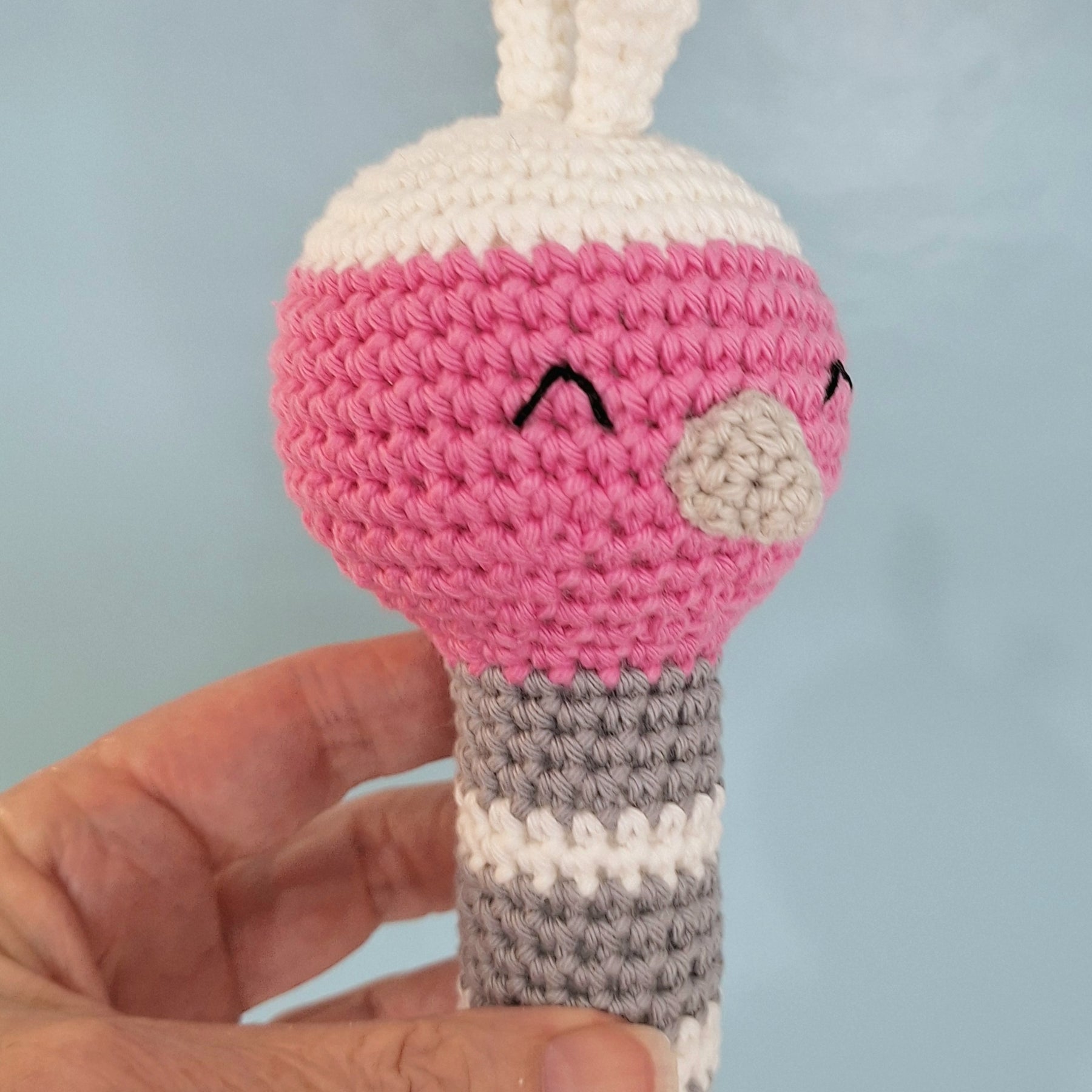 Lightweight Crochet Galah Baby Rattle