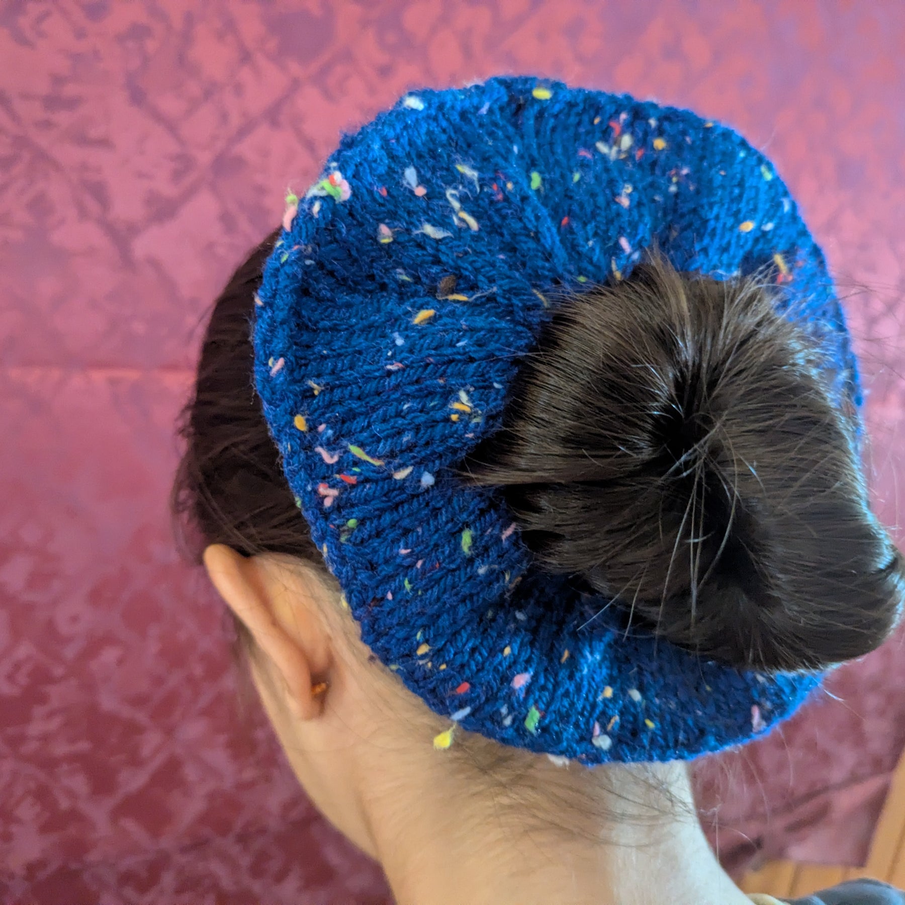 Retro 1980s Style Handknit Bun Topper Extra Large Hair Scrunchie