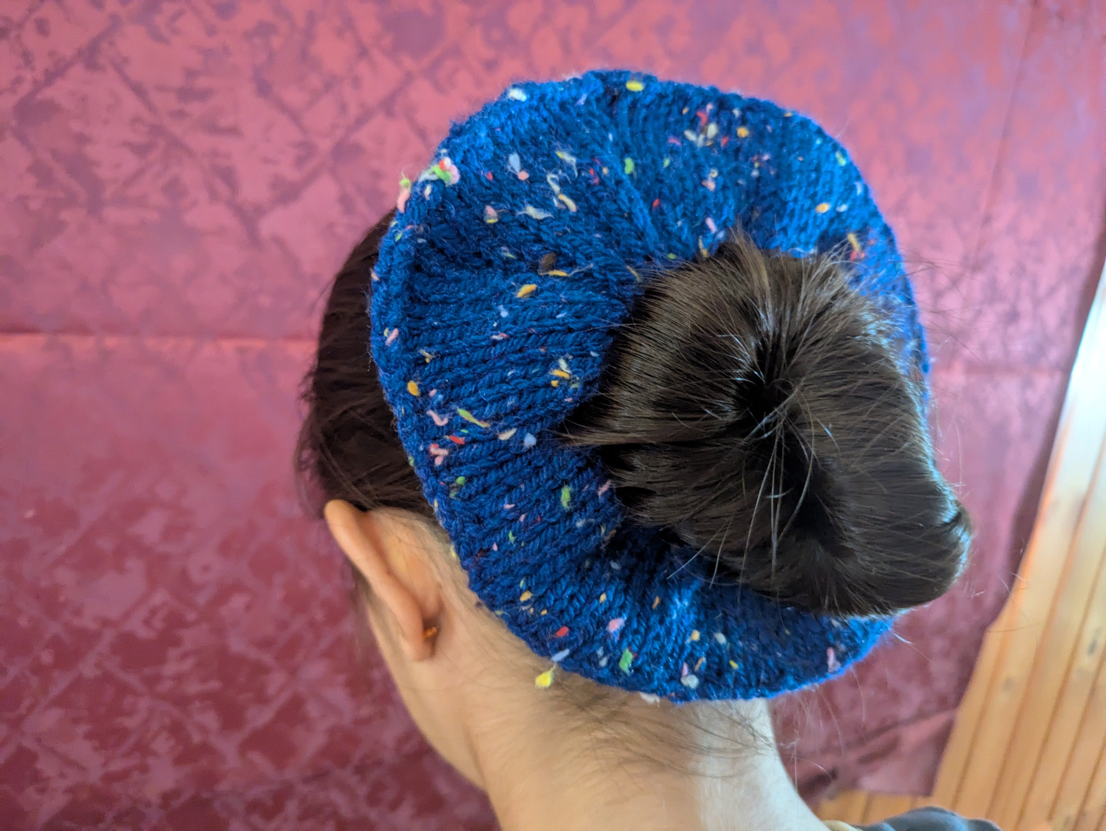 Retro 1980s Style Handknit Bun Topper Extra Large Hair Scrunchie