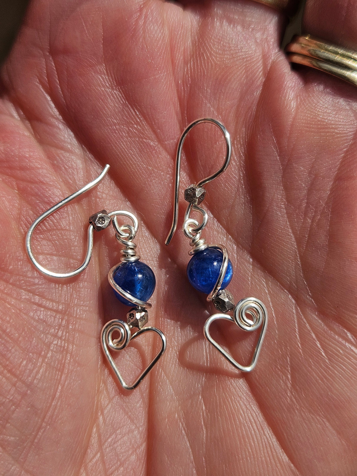 Silver Heart Kyanite Earrings