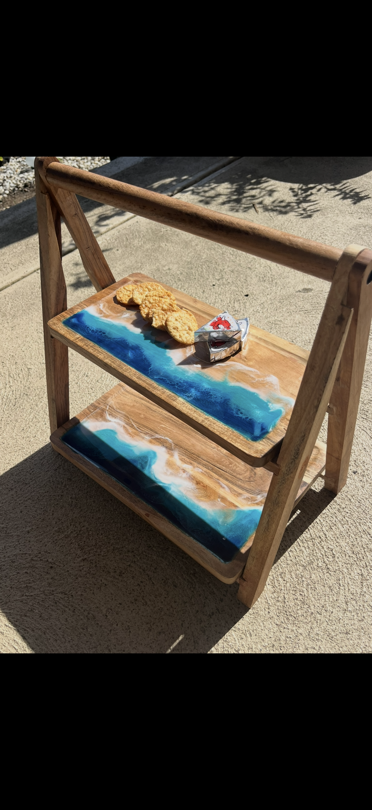 2 tier serve board | Ocean resin waves | Serving board | home decor | Dining table decor | Xmas gift | charcuterie board