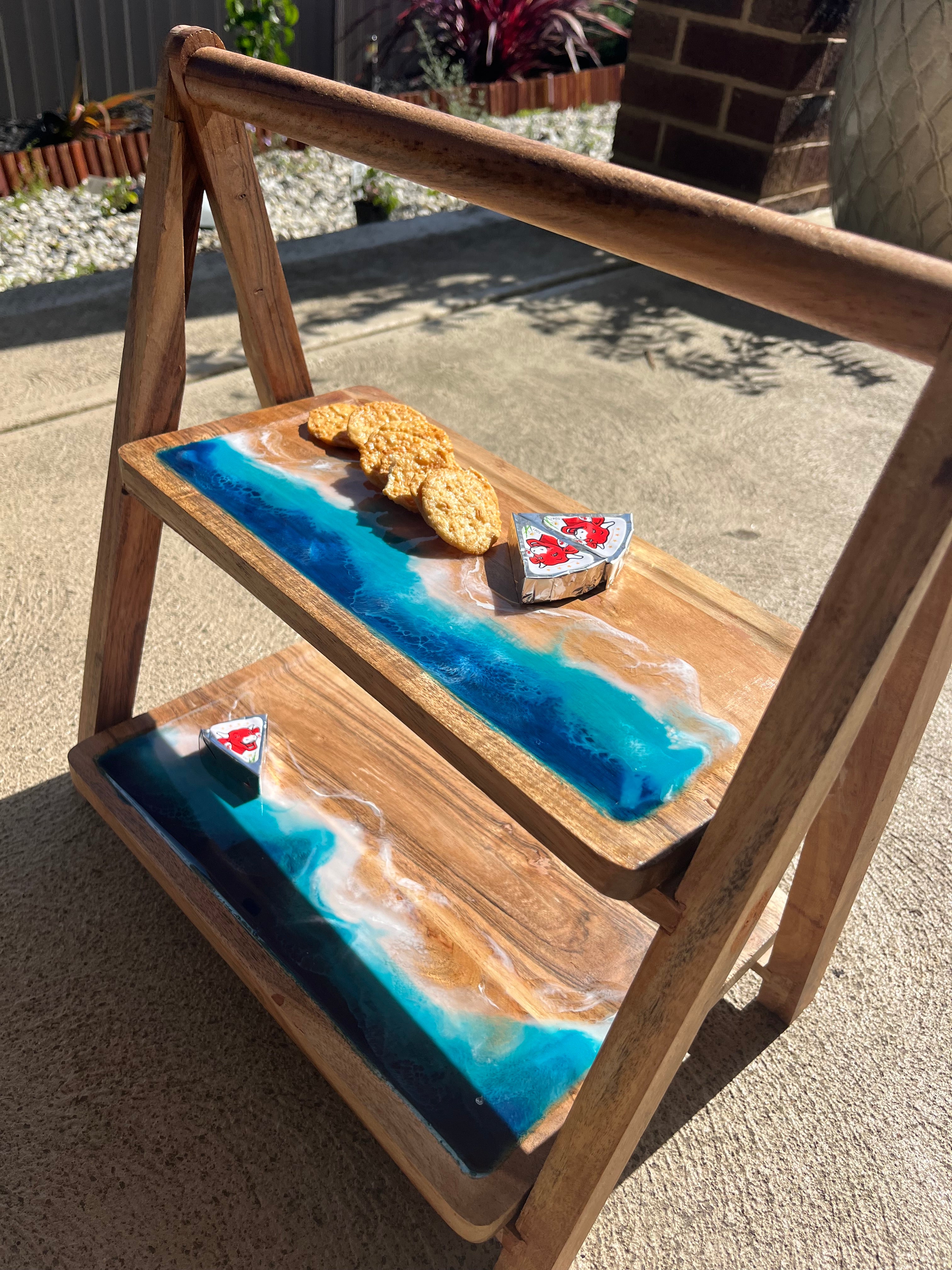 2 tier serve board | Ocean resin waves | Serving board | home decor | Dining table decor | Xmas gift | charcuterie board