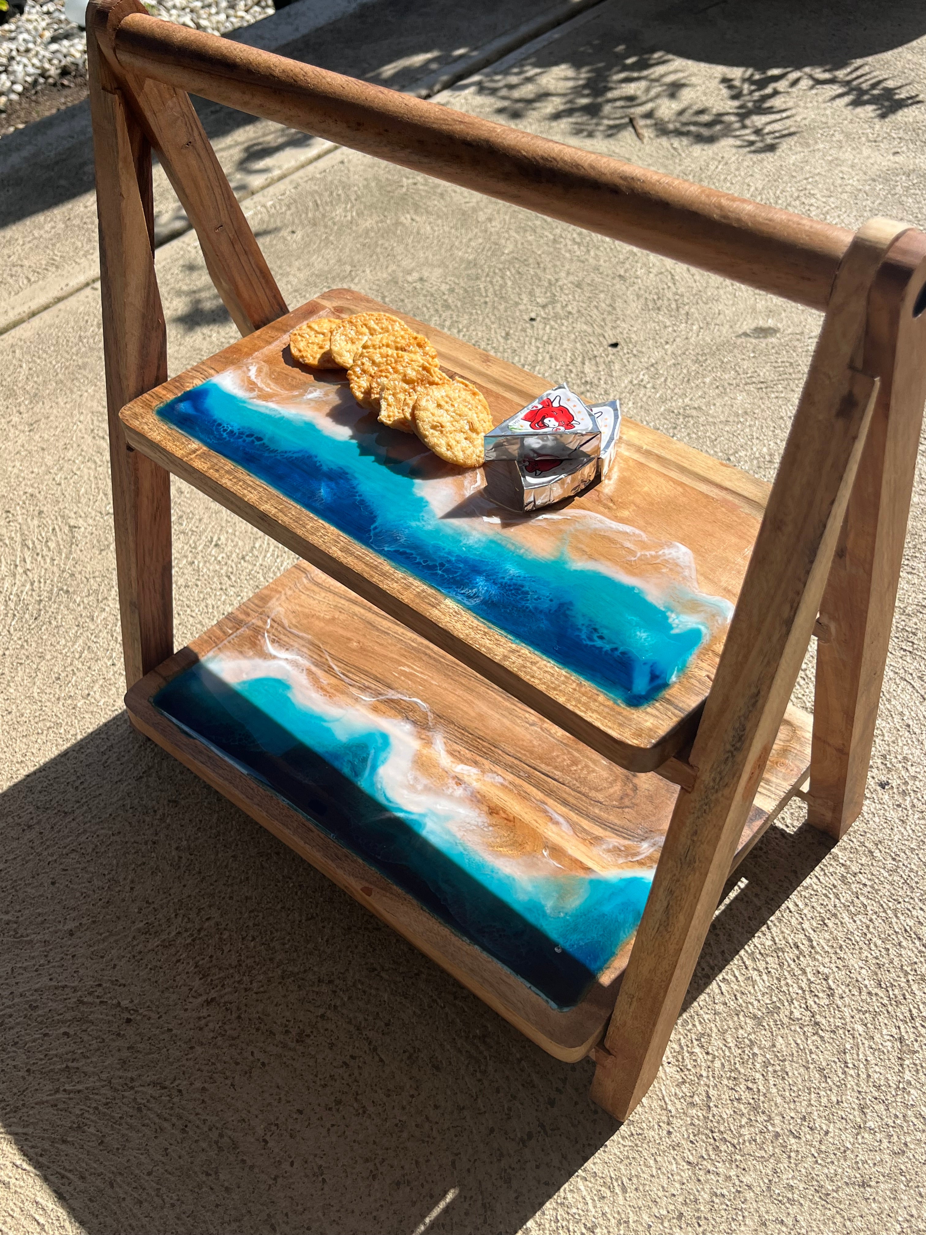 2 tier serve board | Ocean resin waves | Serving board | home decor | Dining table decor | Xmas gift | charcuterie board