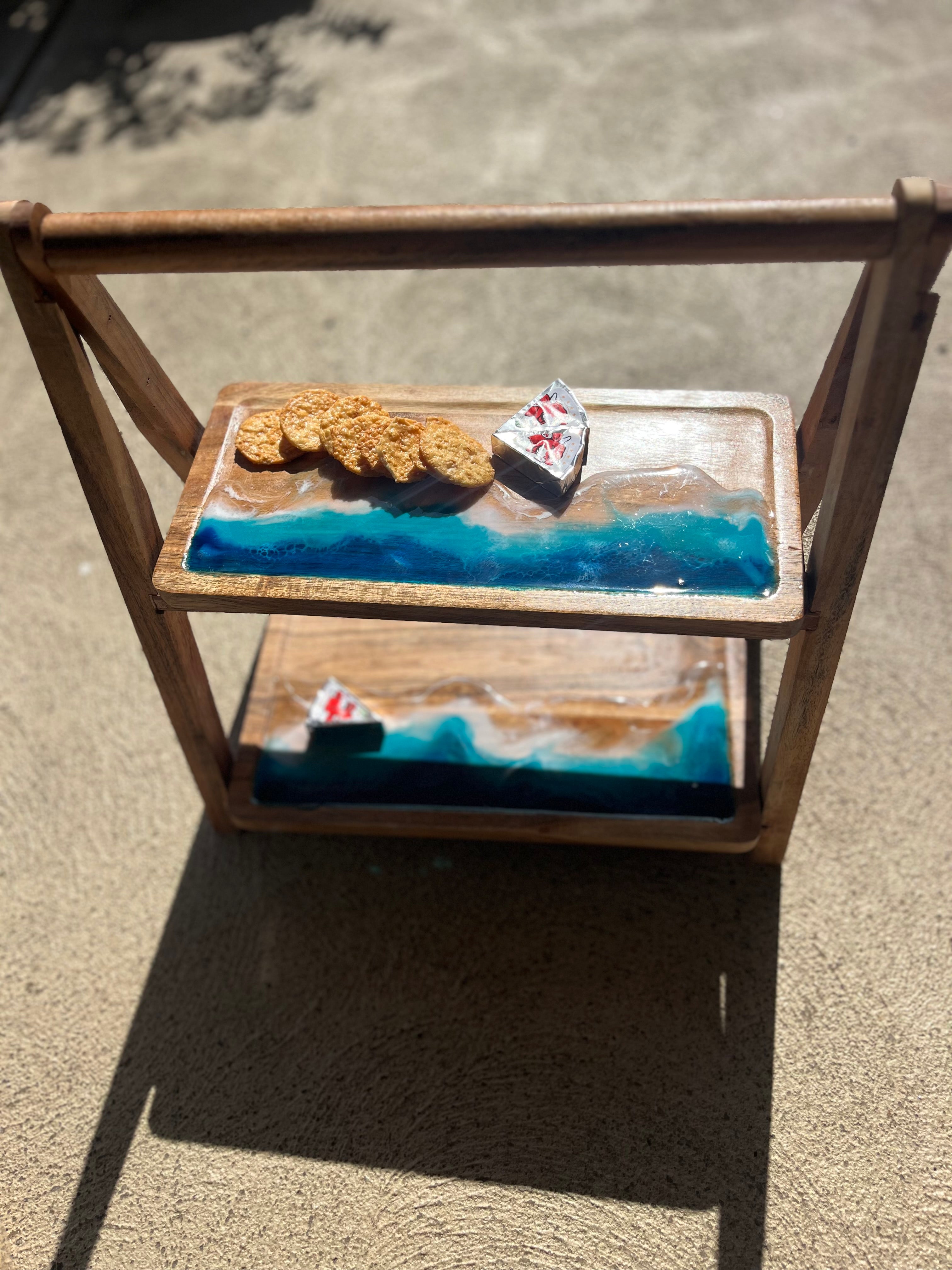 2 tier serve board | Ocean resin waves | Serving board | home decor | Dining table decor | Xmas gift | charcuterie board