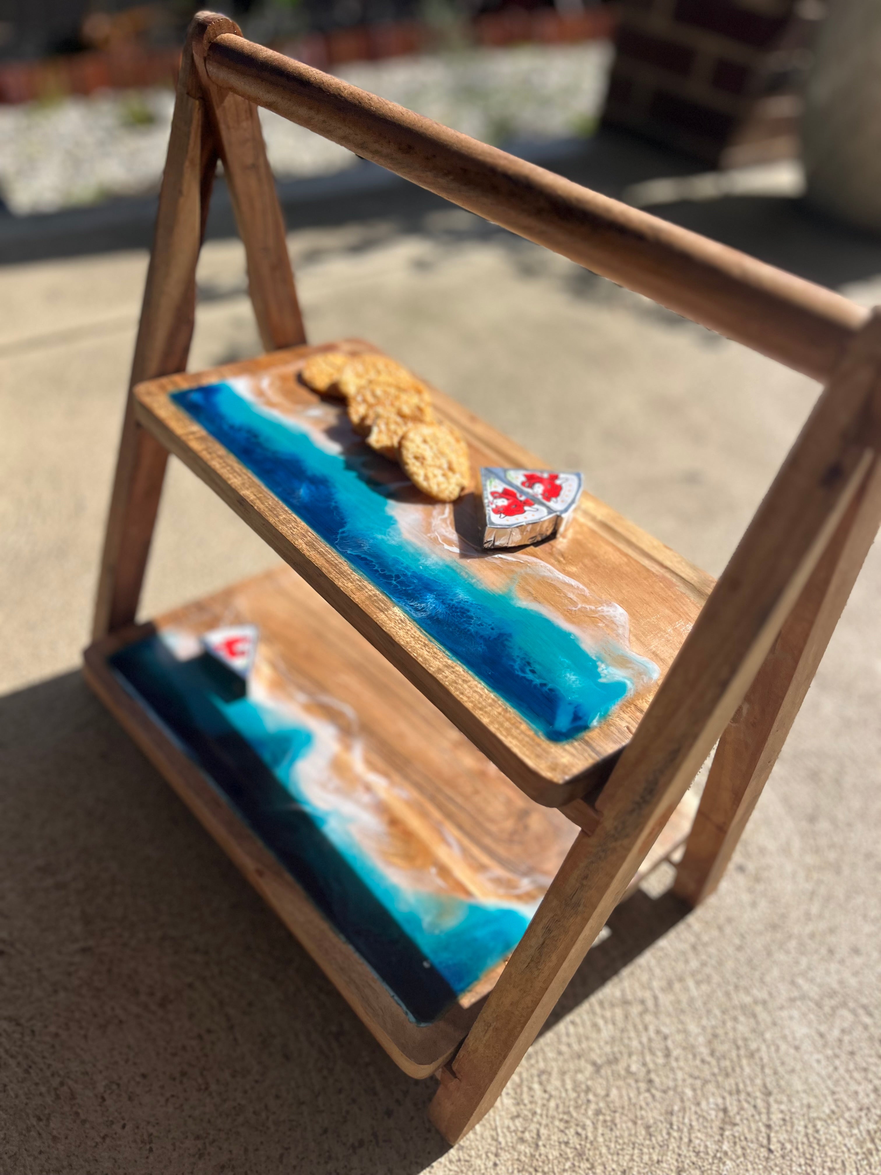 2 tier serve board | Ocean resin waves | Serving board | home decor | Dining table decor | Xmas gift | charcuterie board