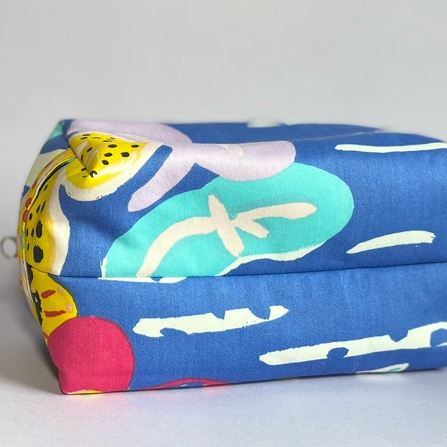 Blue, repurposed vintage fabric box POUCH