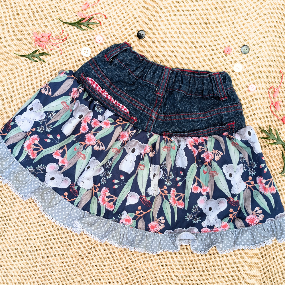 upcycled-denim-skirt-size-3-Koalas-Navy-grey-dot-ruffle-australian-handmade-sewing-artist-the-denim-patch (2)