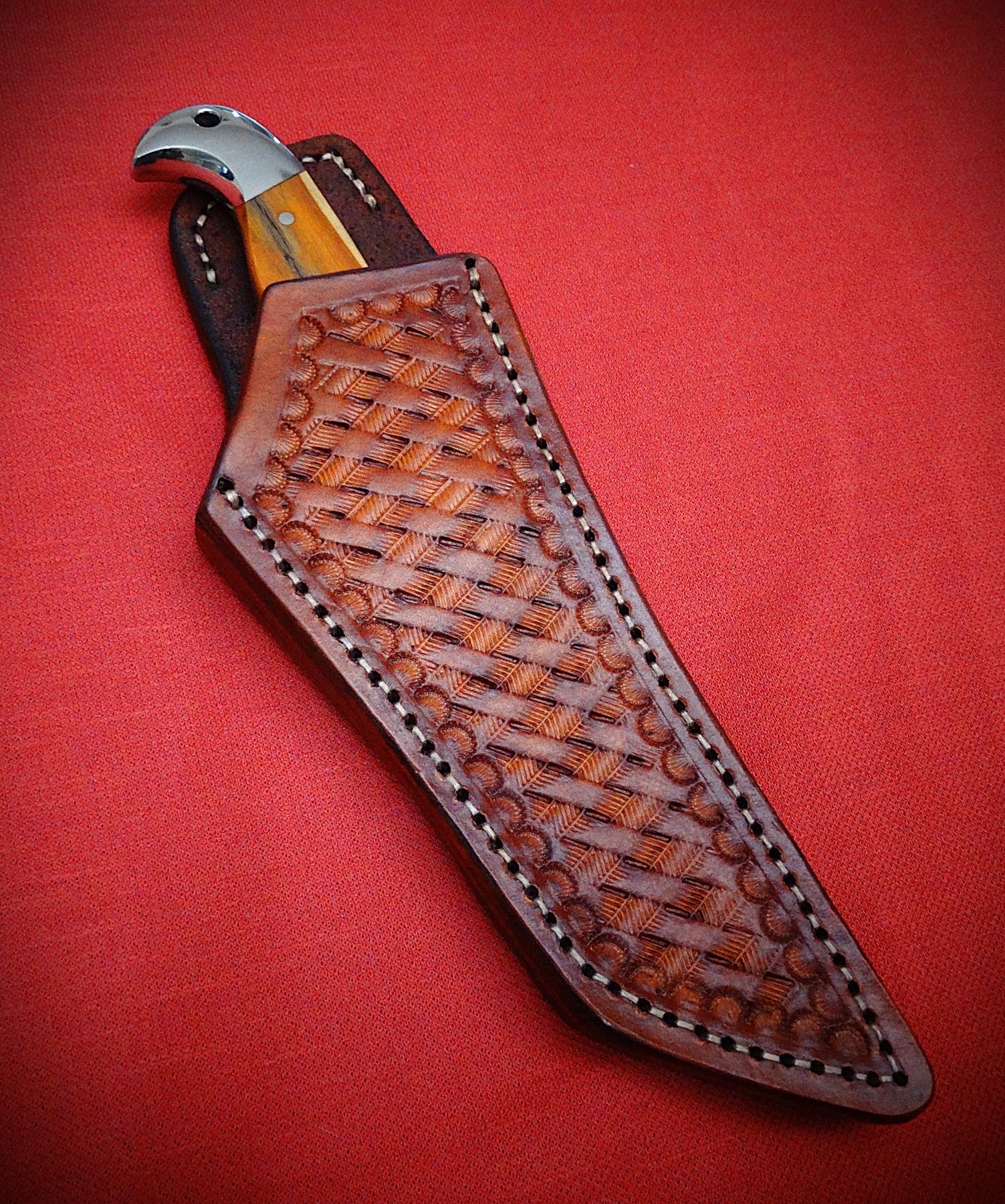 Fixed blade Tanto knife and Leather sheath