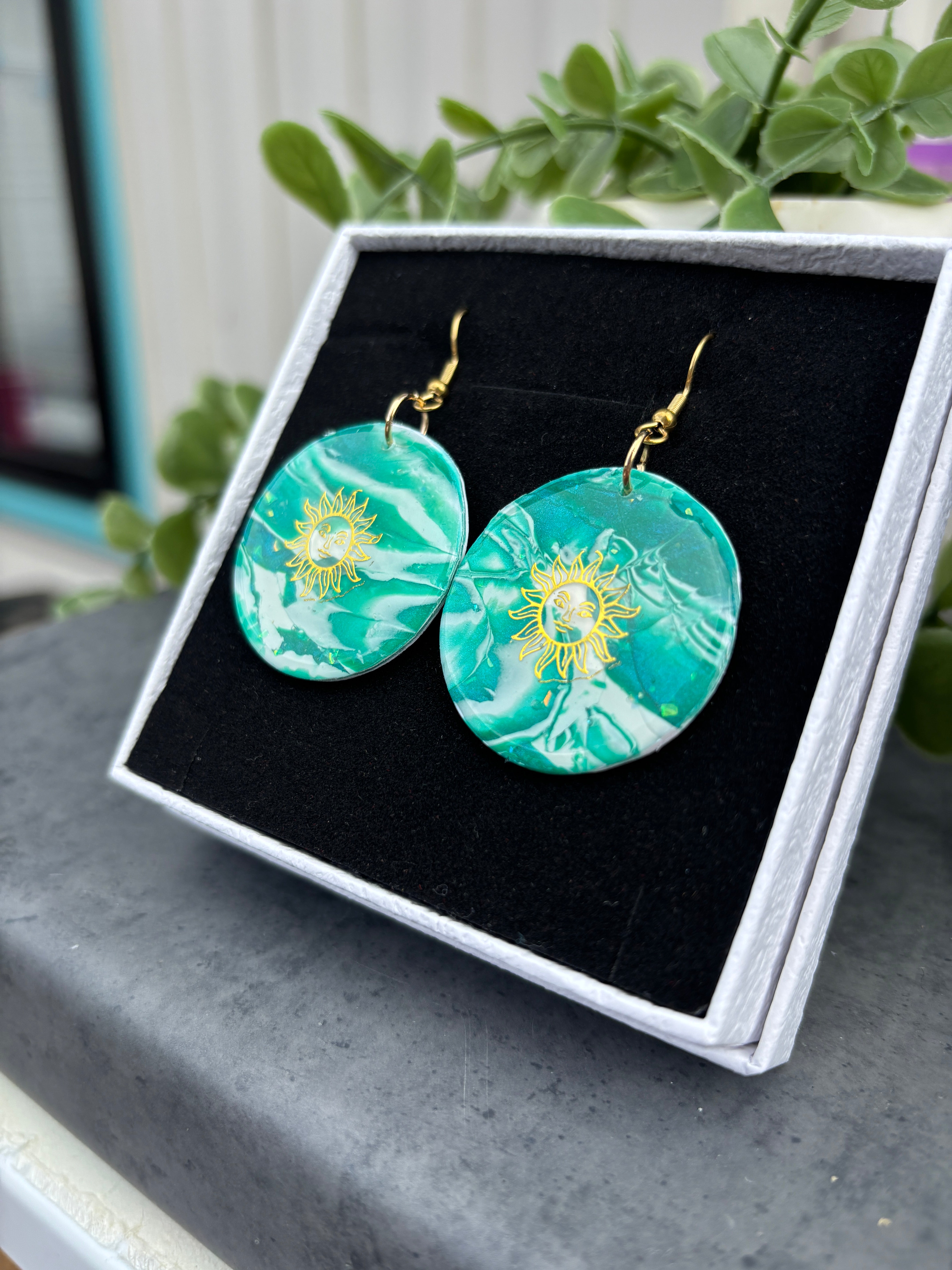 Emerald Sun Polymer Clay Earrings