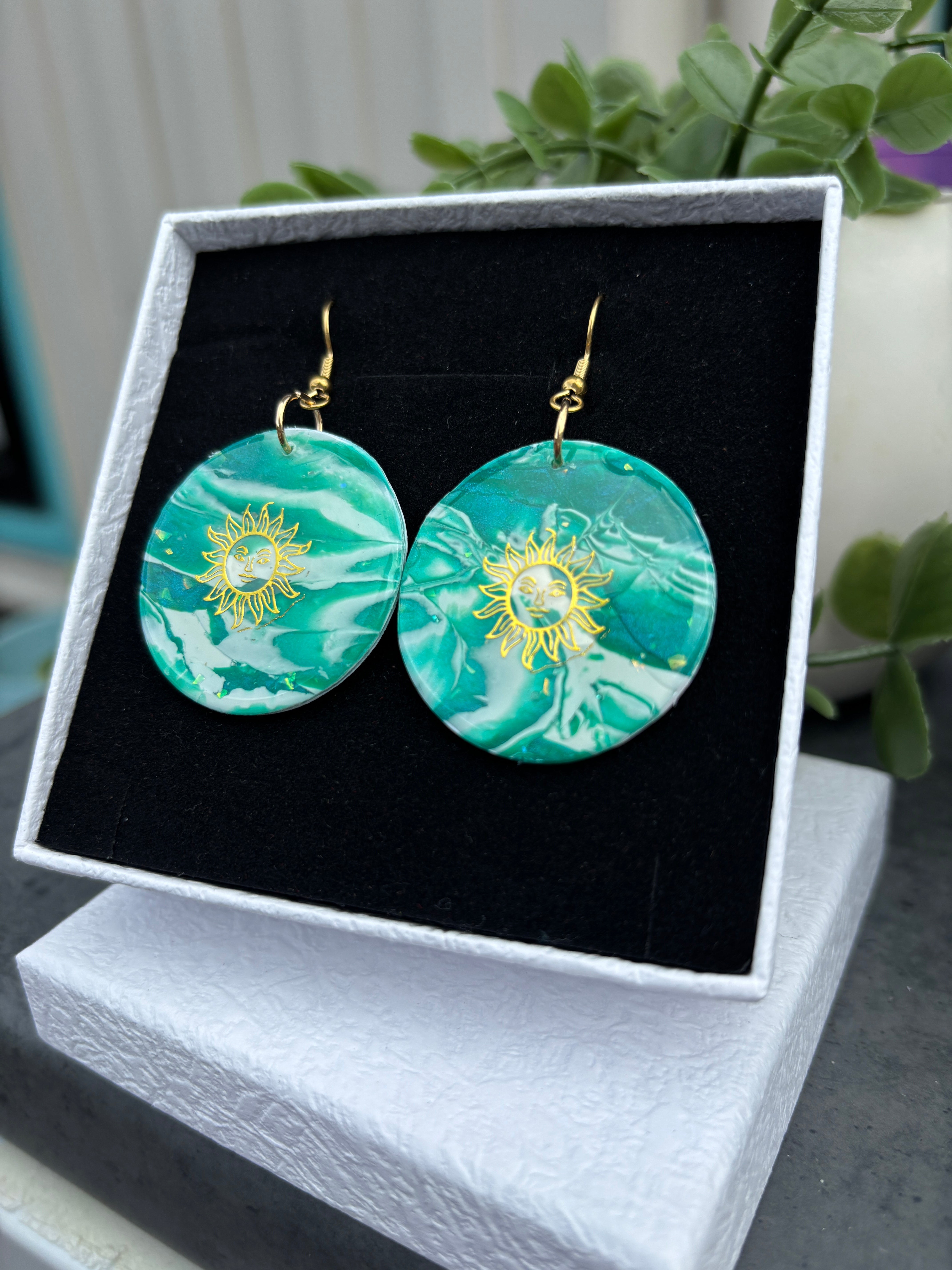 Emerald Sun Polymer Clay Earrings