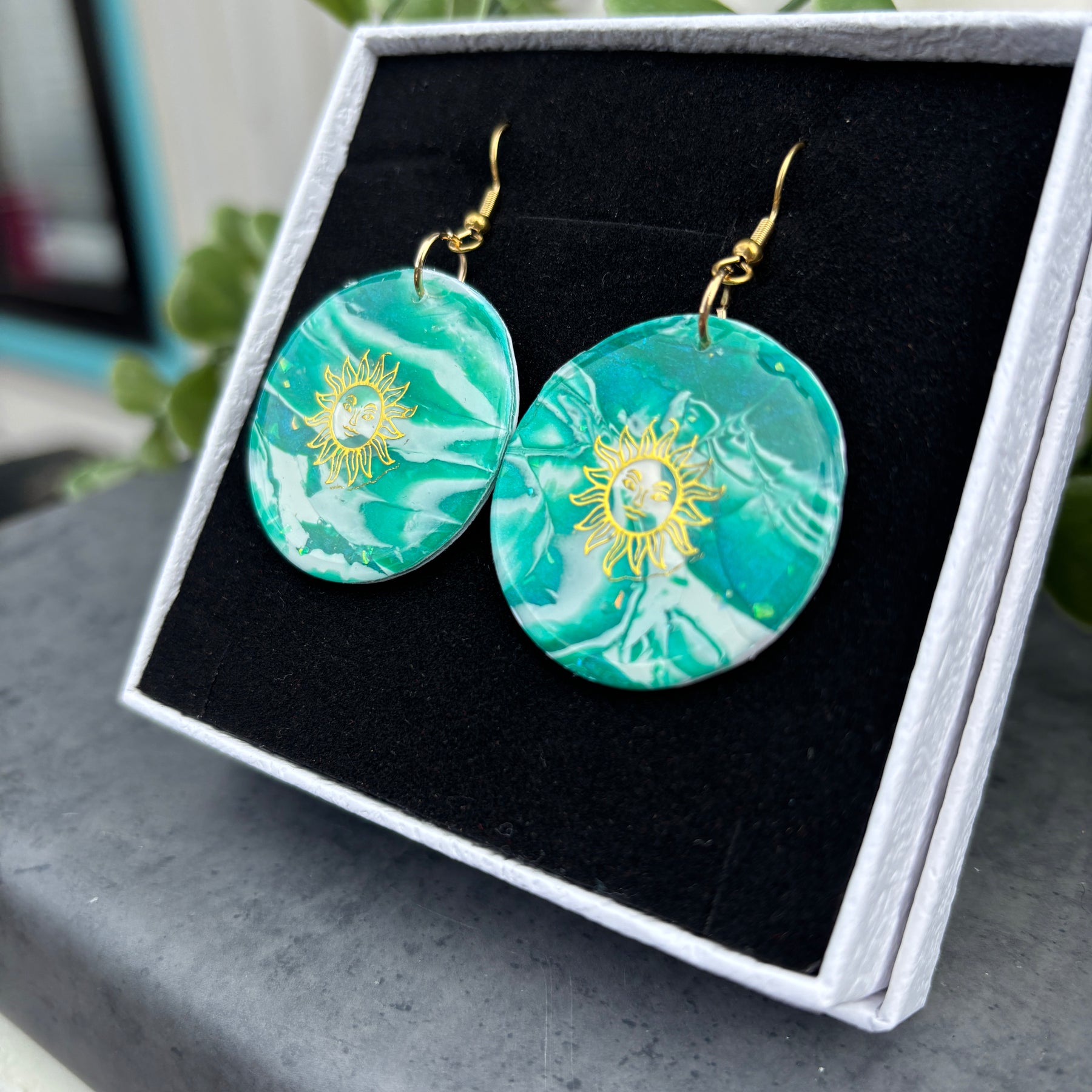 Emerald Sun Polymer Clay Earrings