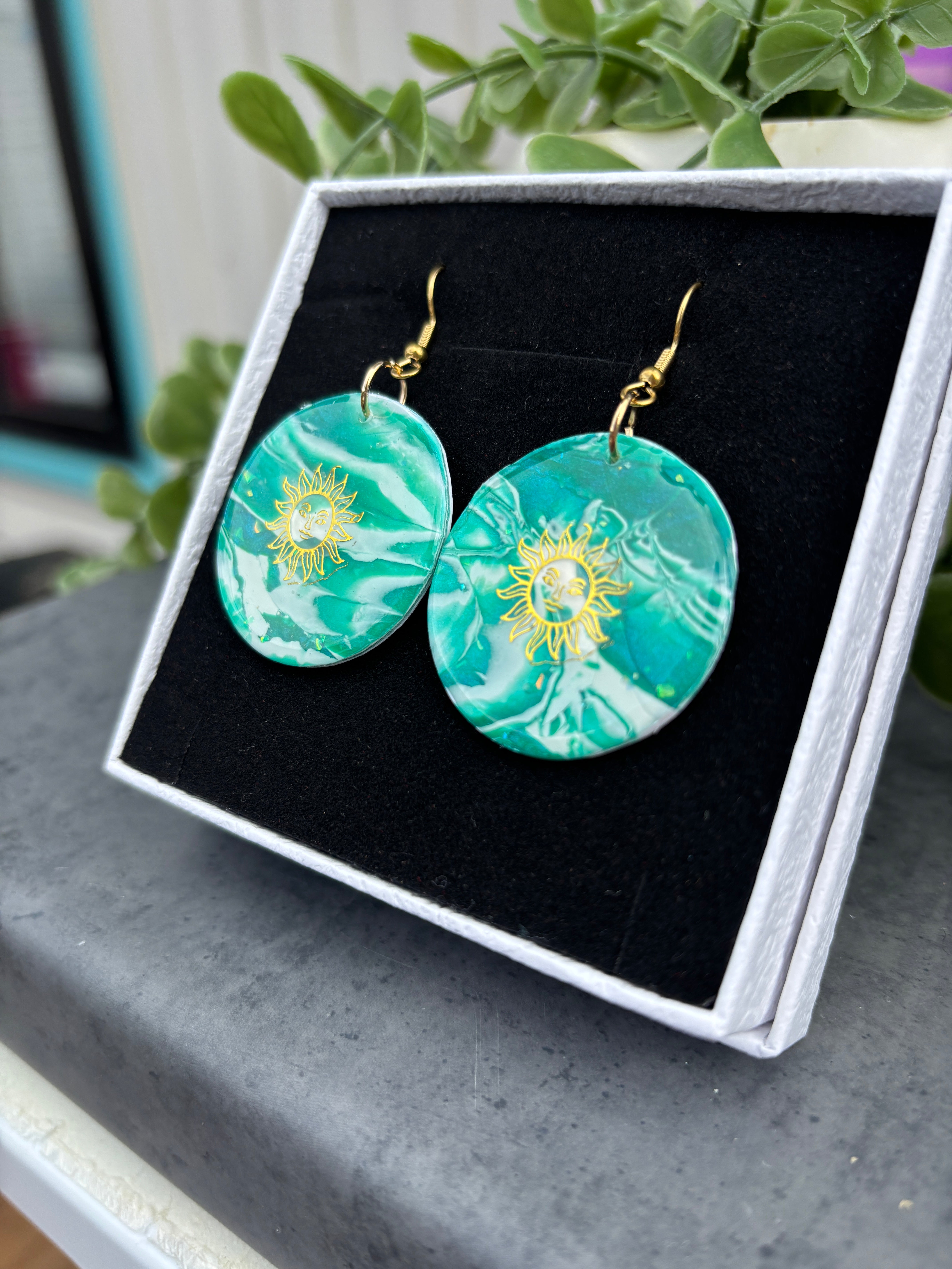 Emerald Sun Polymer Clay Earrings