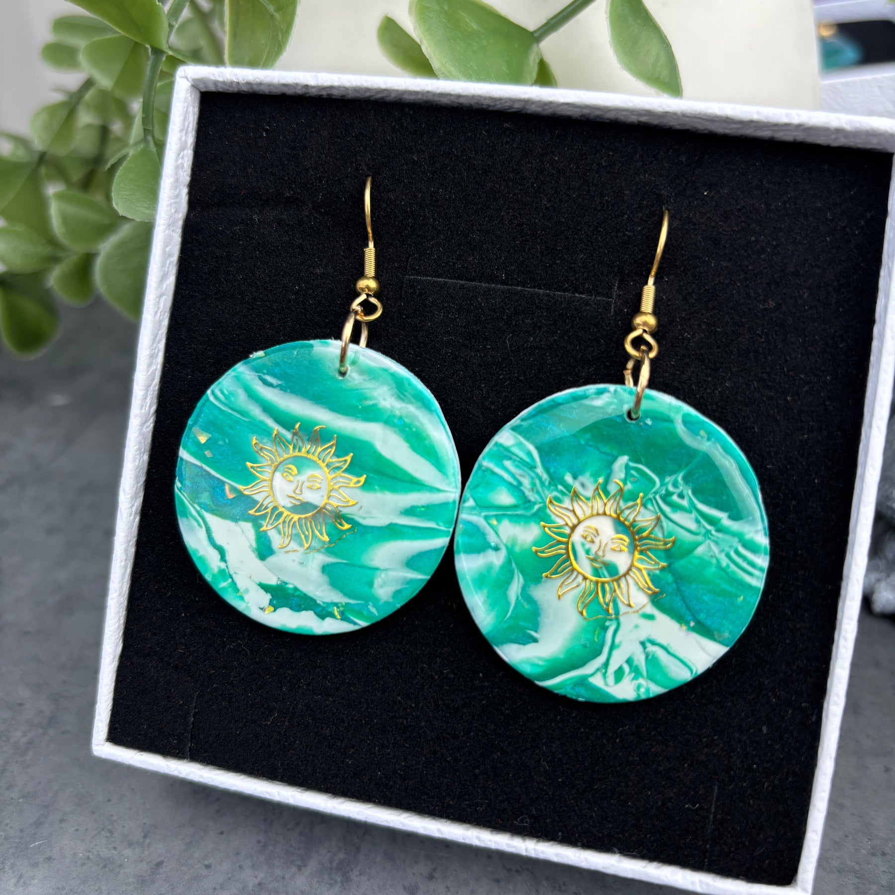 Emerald Sun Polymer Clay Earrings