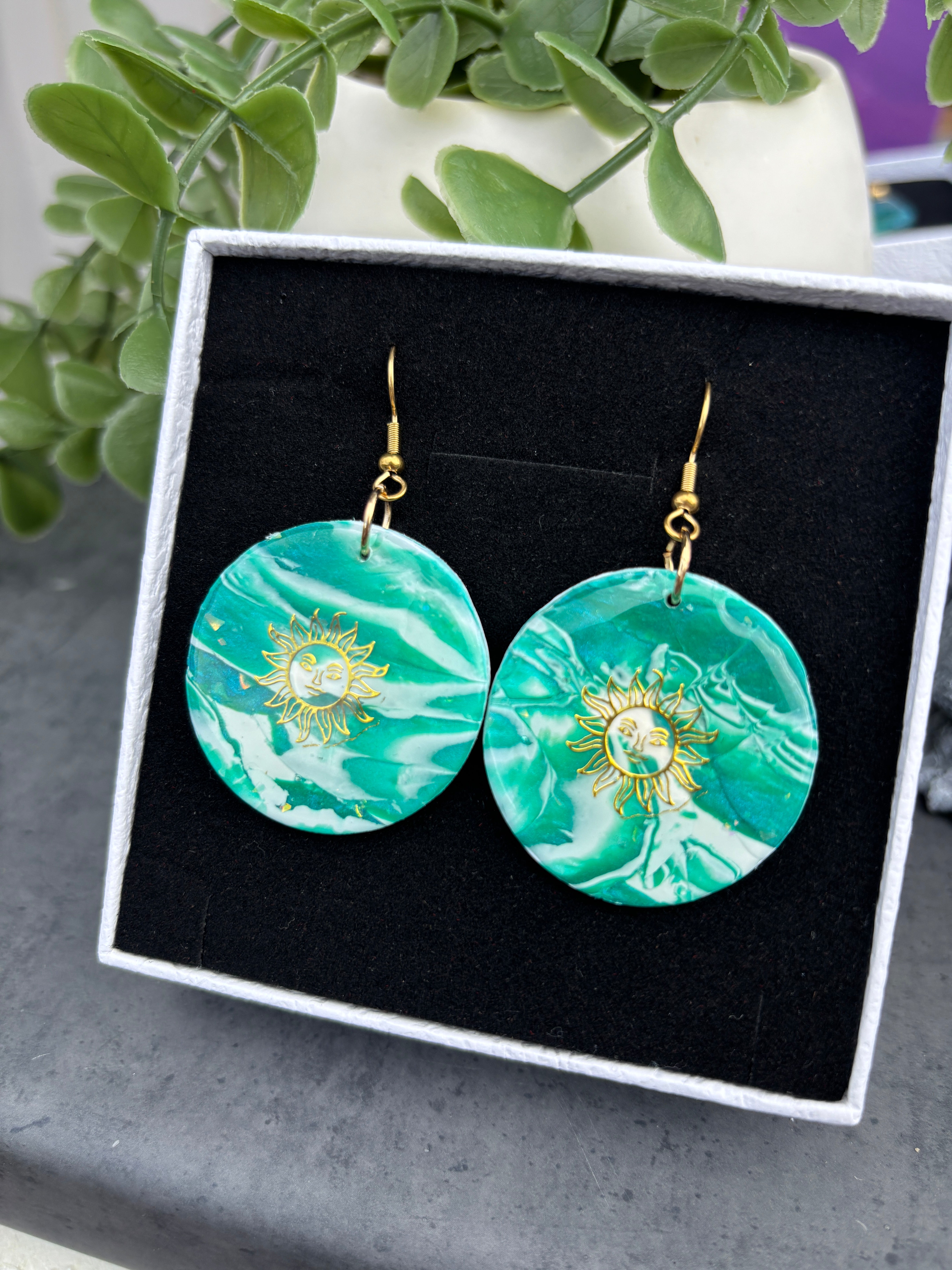 Emerald Sun Polymer Clay Earrings