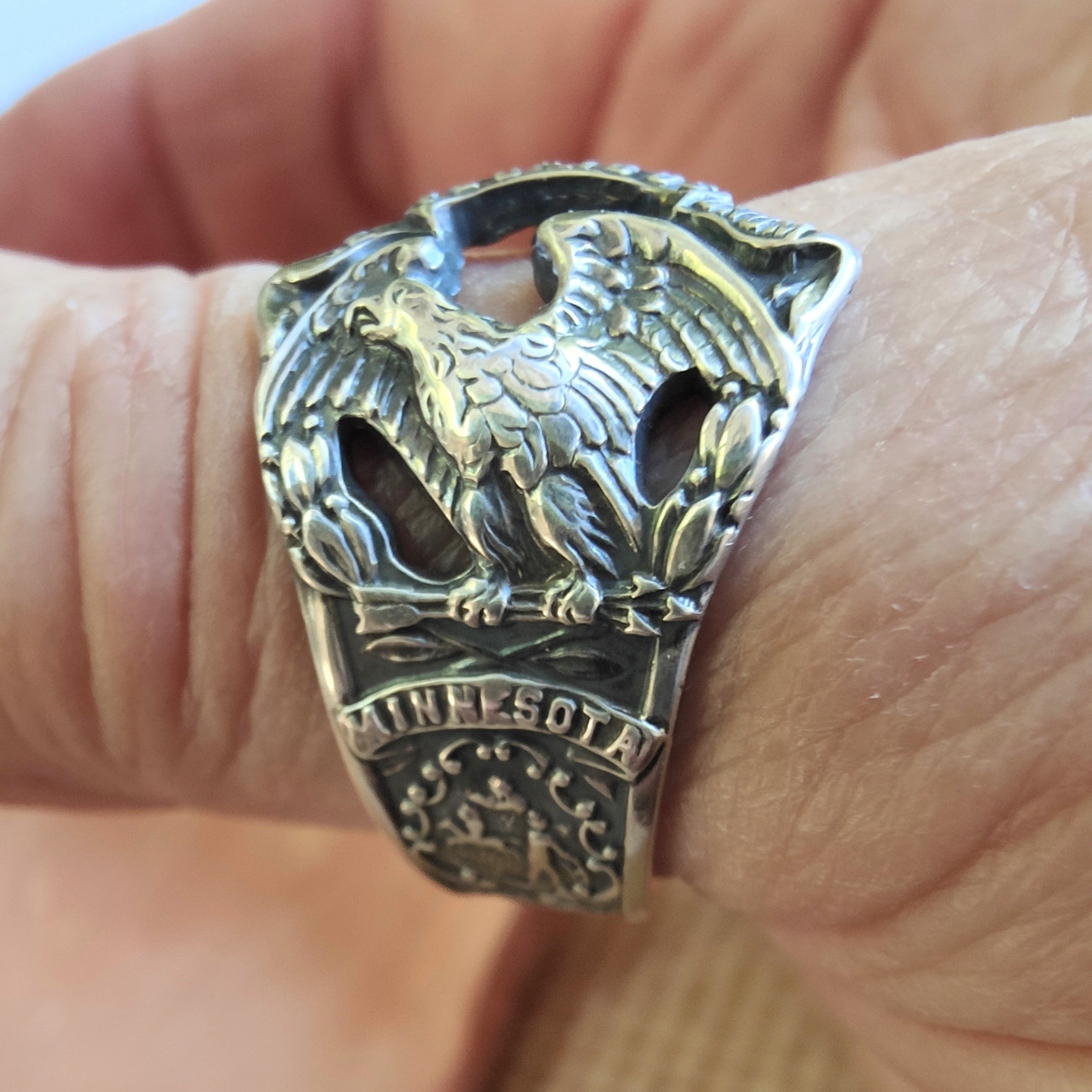 Vintage Minnesota Bald Eagle Spoon Ring – Sterling Silver (Size Z+)