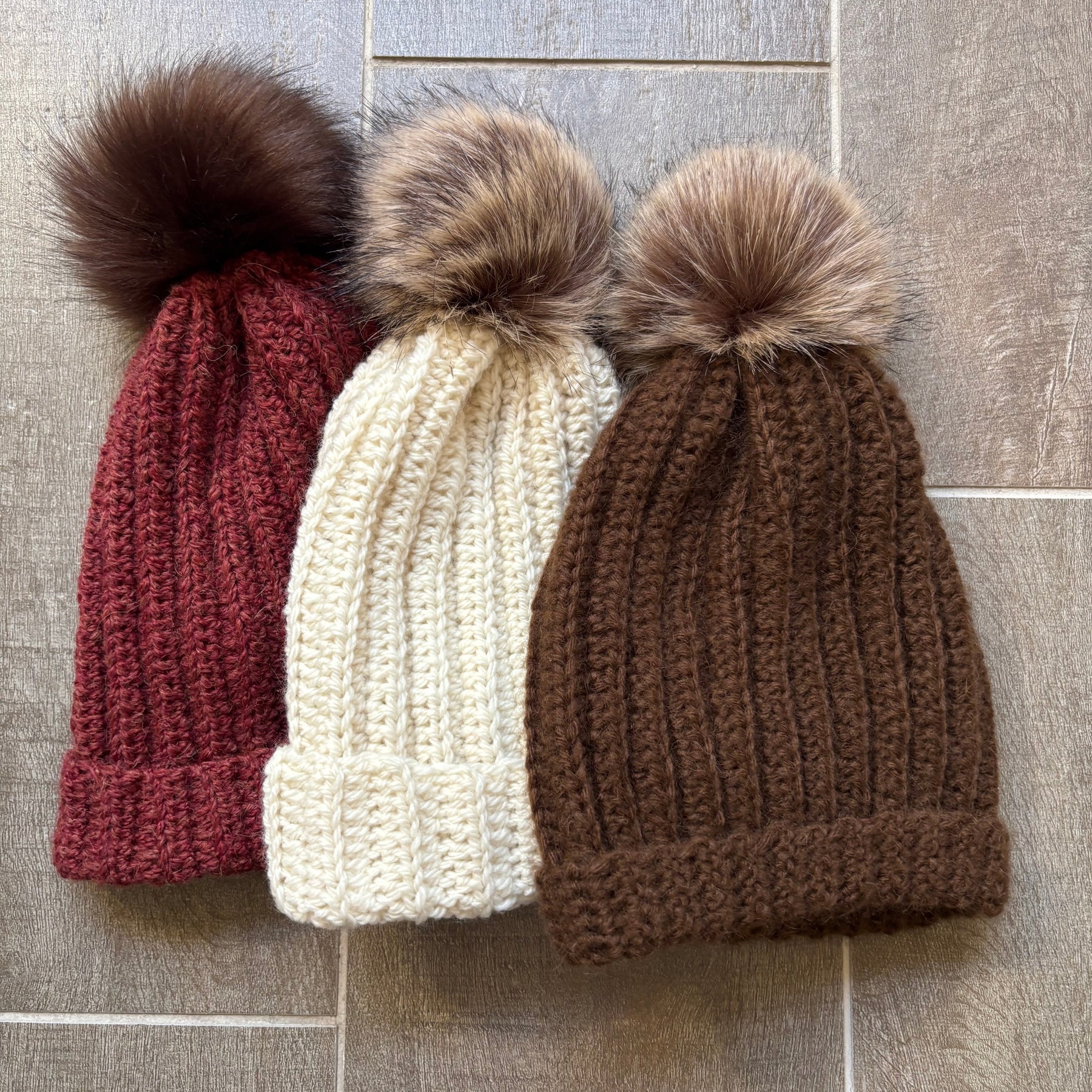 Hand Crocheted Beanie | Cream | With Pom Pom