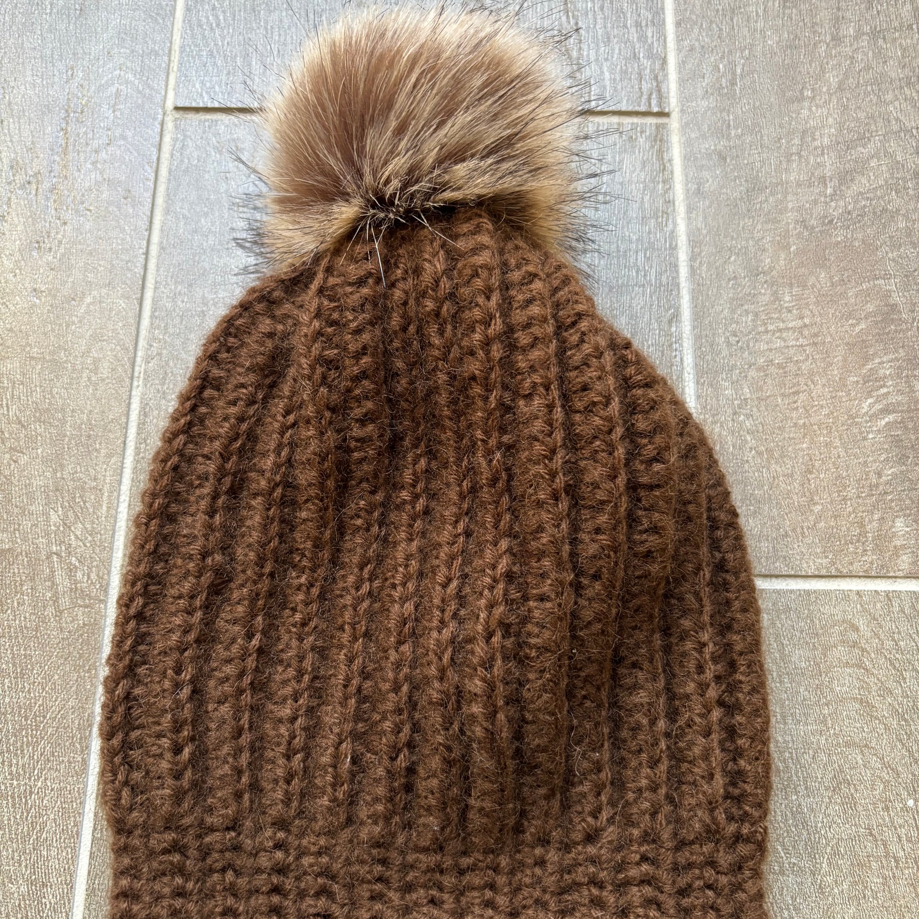 Hand Crocheted Beanie | Chocolate | With Pom Pom