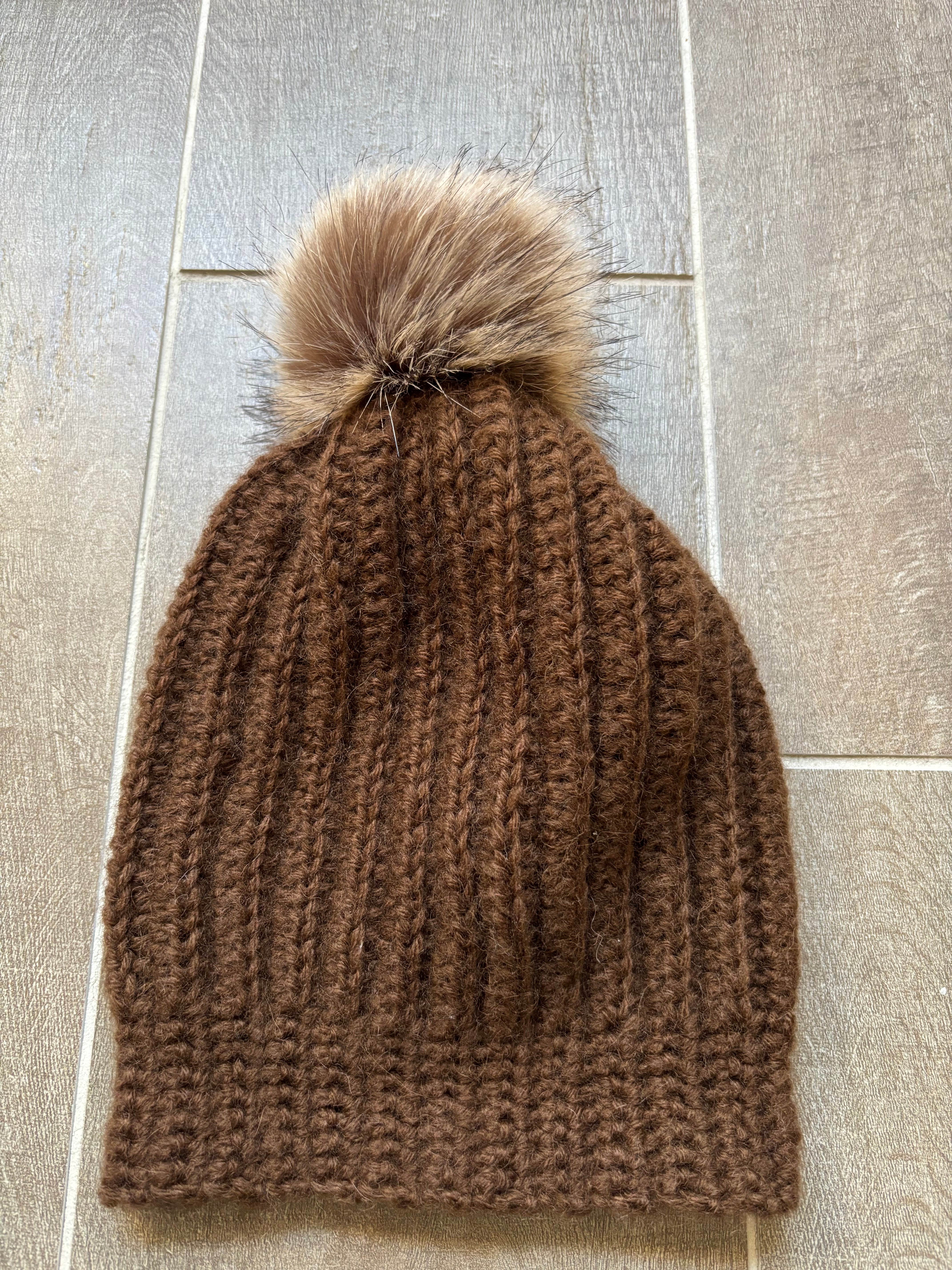 Hand Crocheted Beanie | Chocolate | With Pom Pom