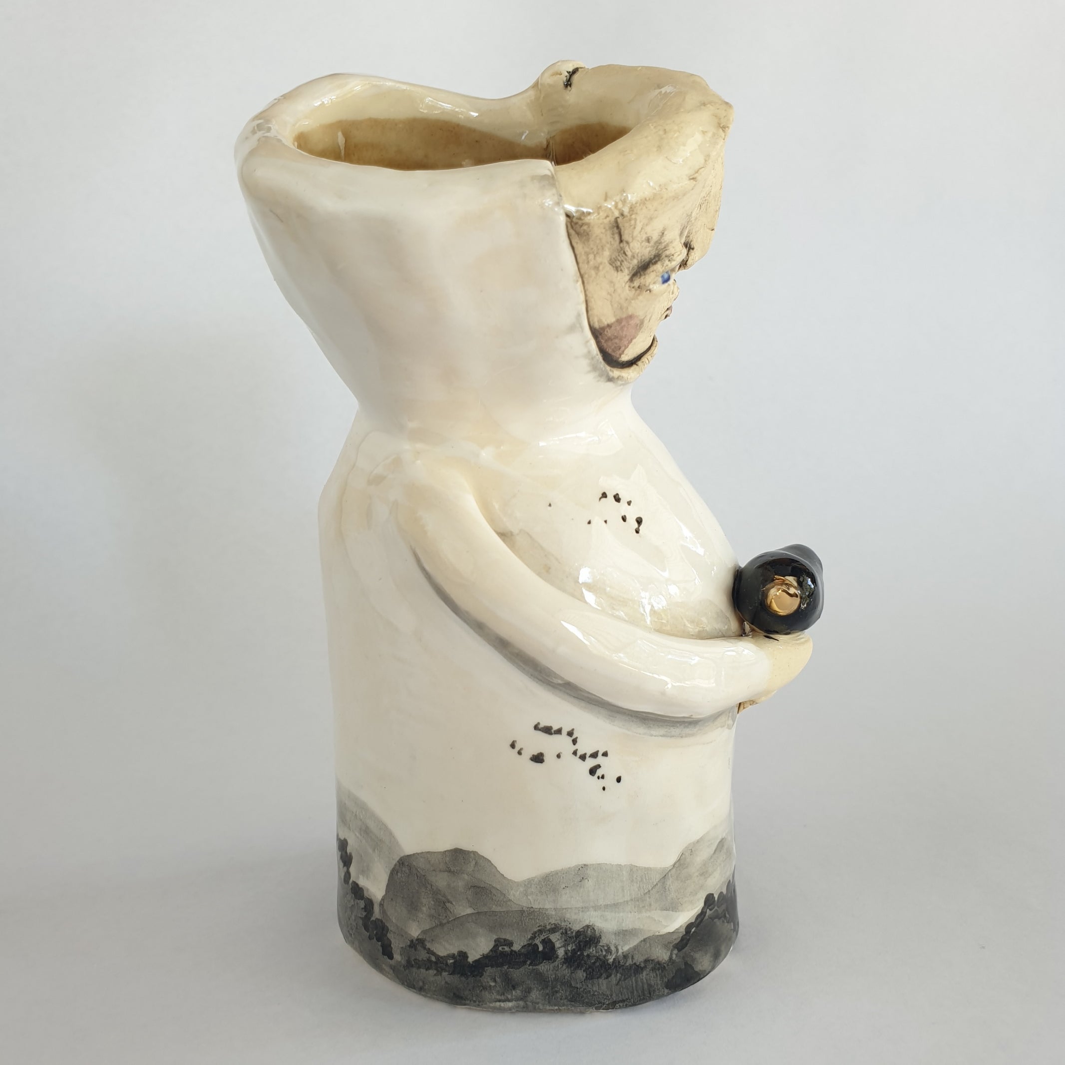 black and white clay character