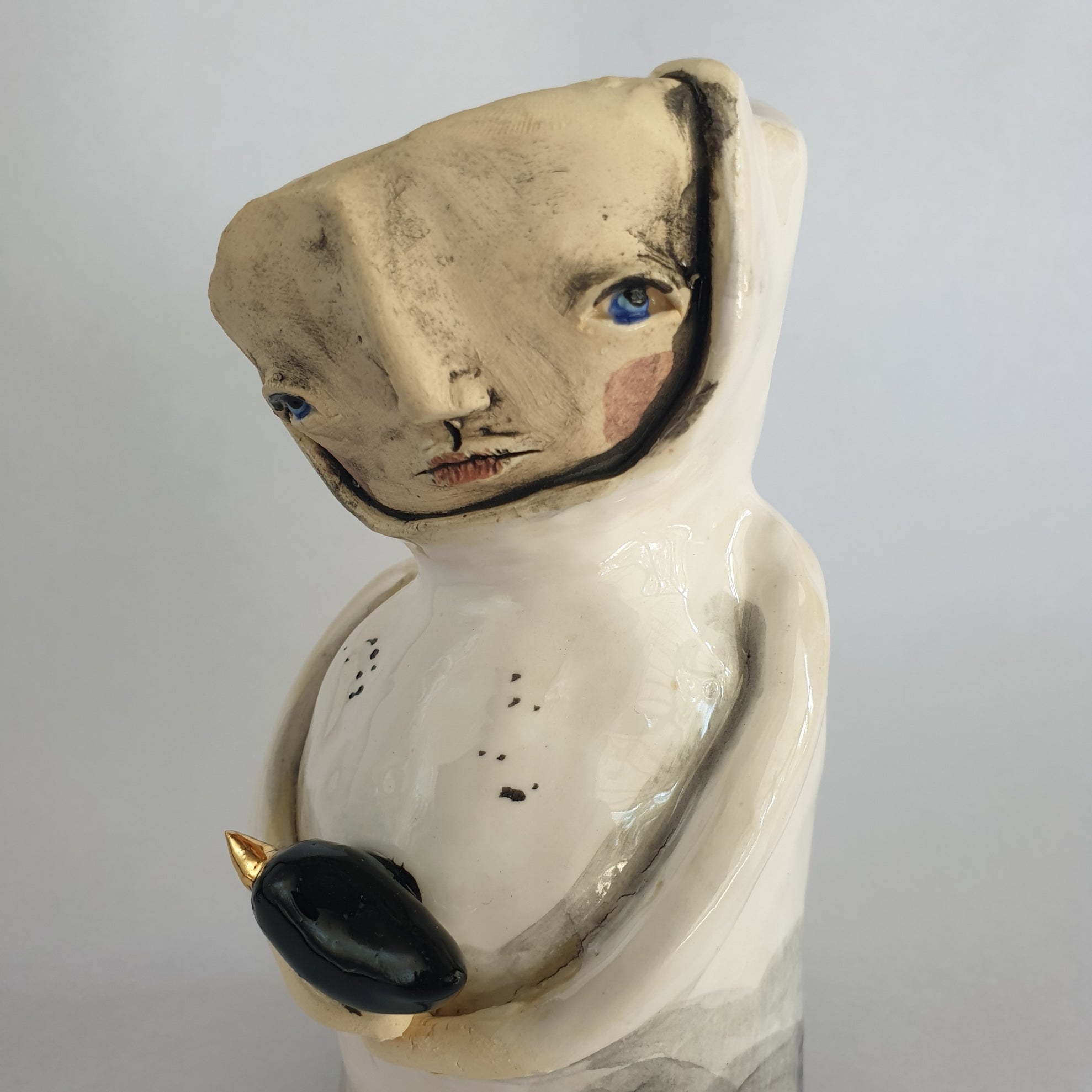 black and white clay character