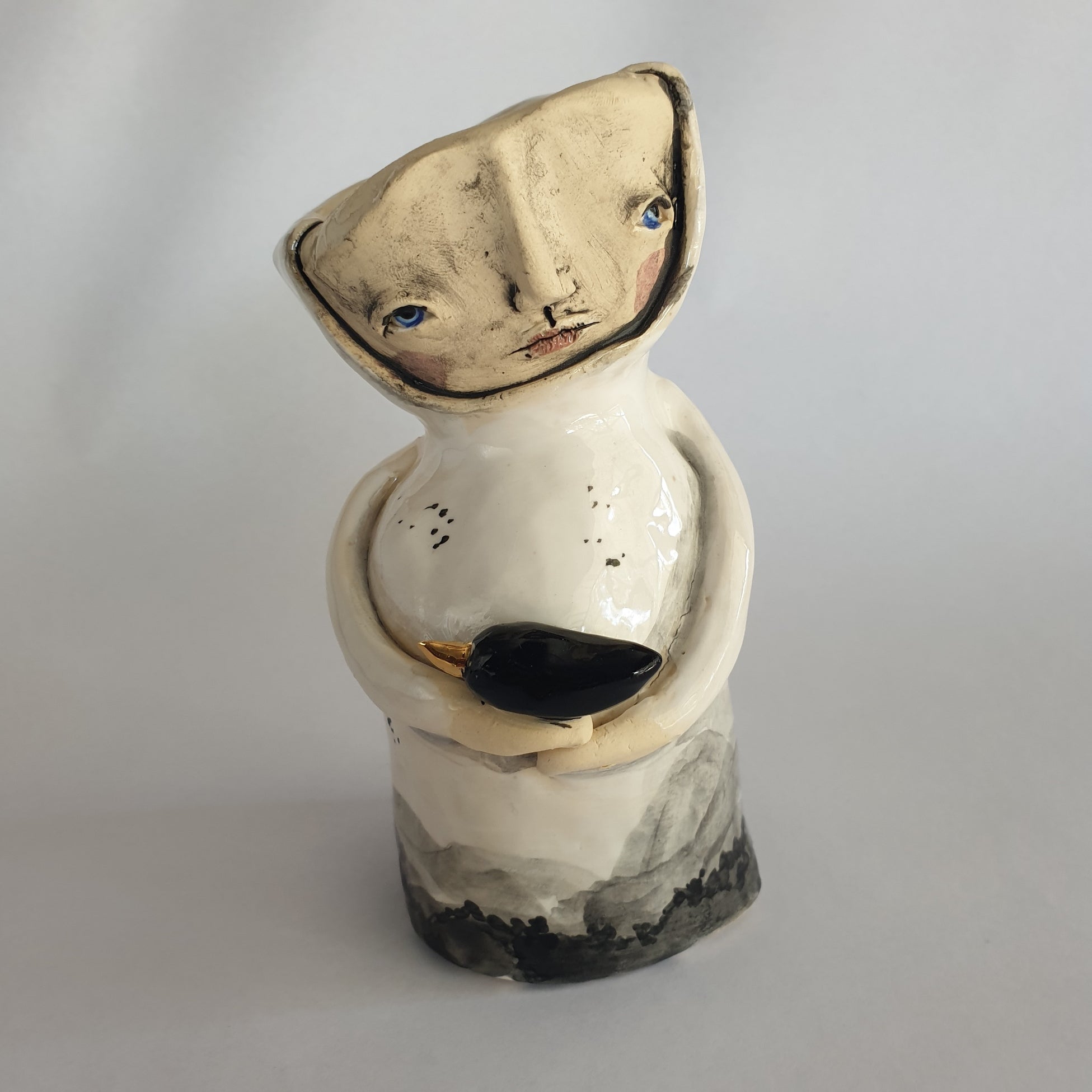 black and white clay character