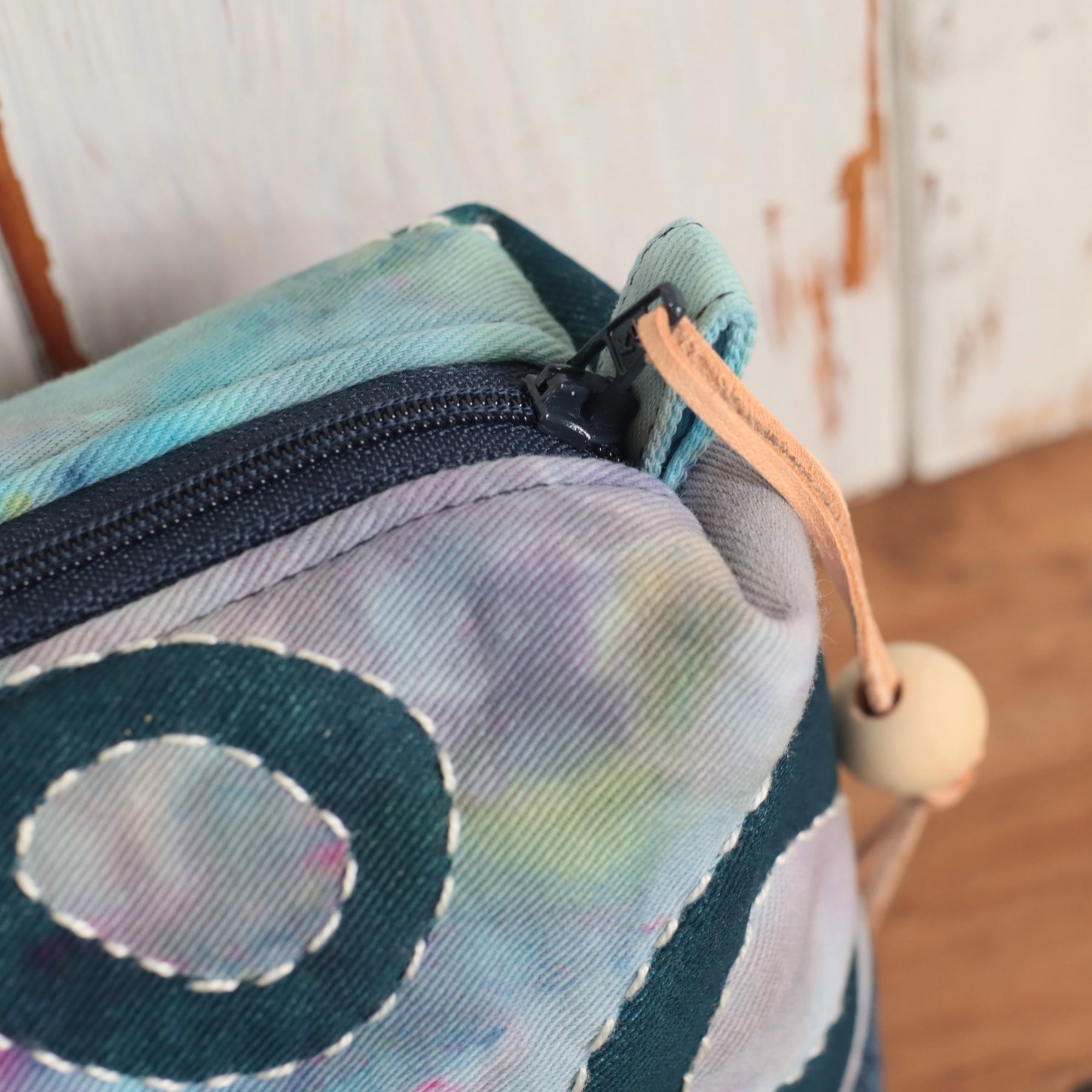 Ice Dyed and Block Printed Boxy Zipper Pouch, Pencil Case, Makeup Bag