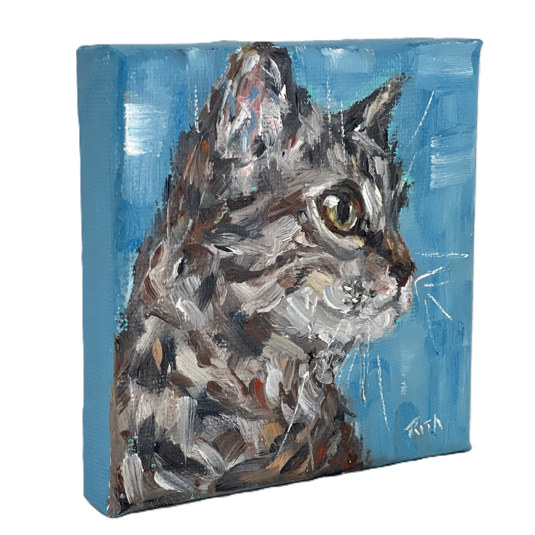 Thoughtful Feline – Original Miniature Cat Painting