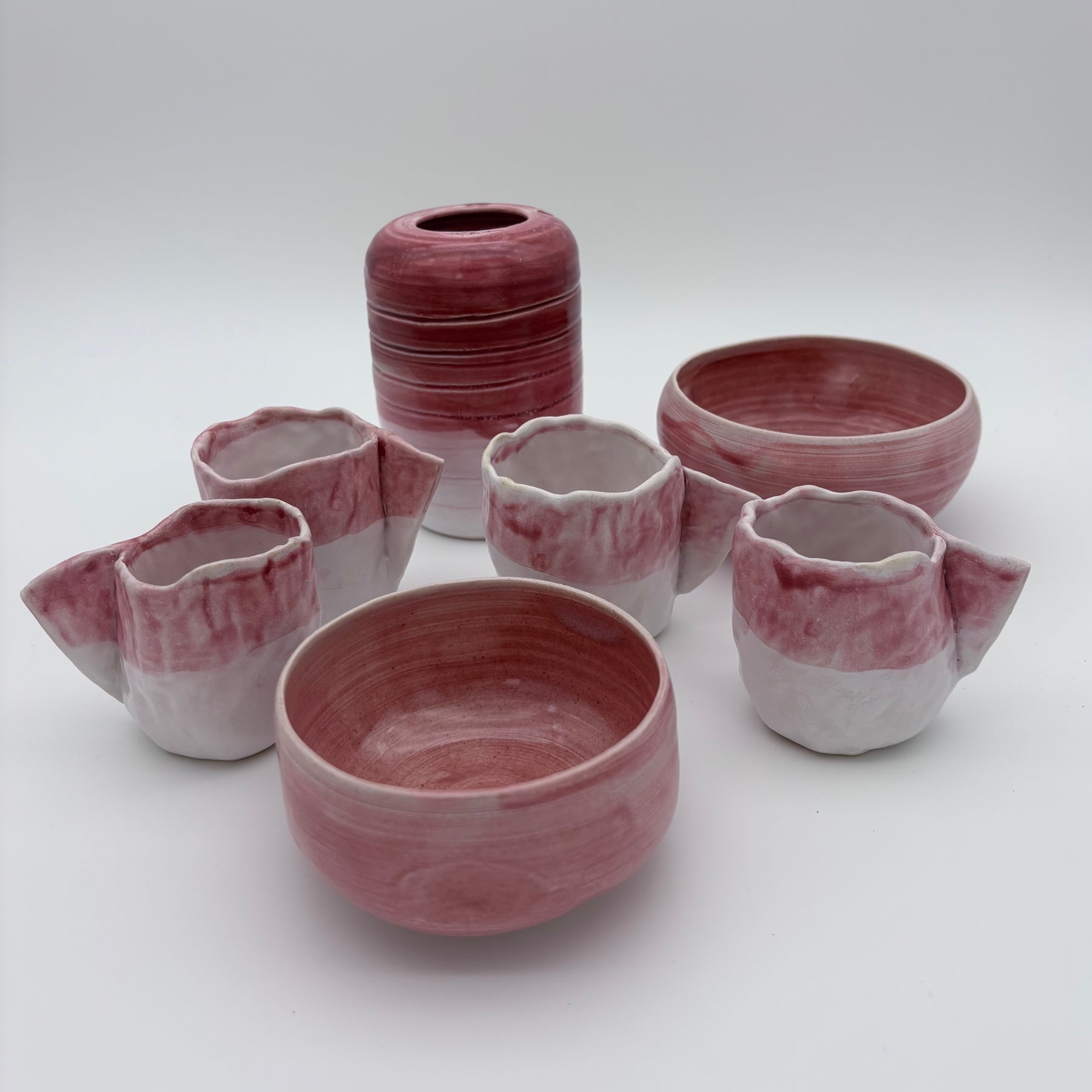 Handcrafted Unique Espresso Cups | Pinched Clay | White Pink