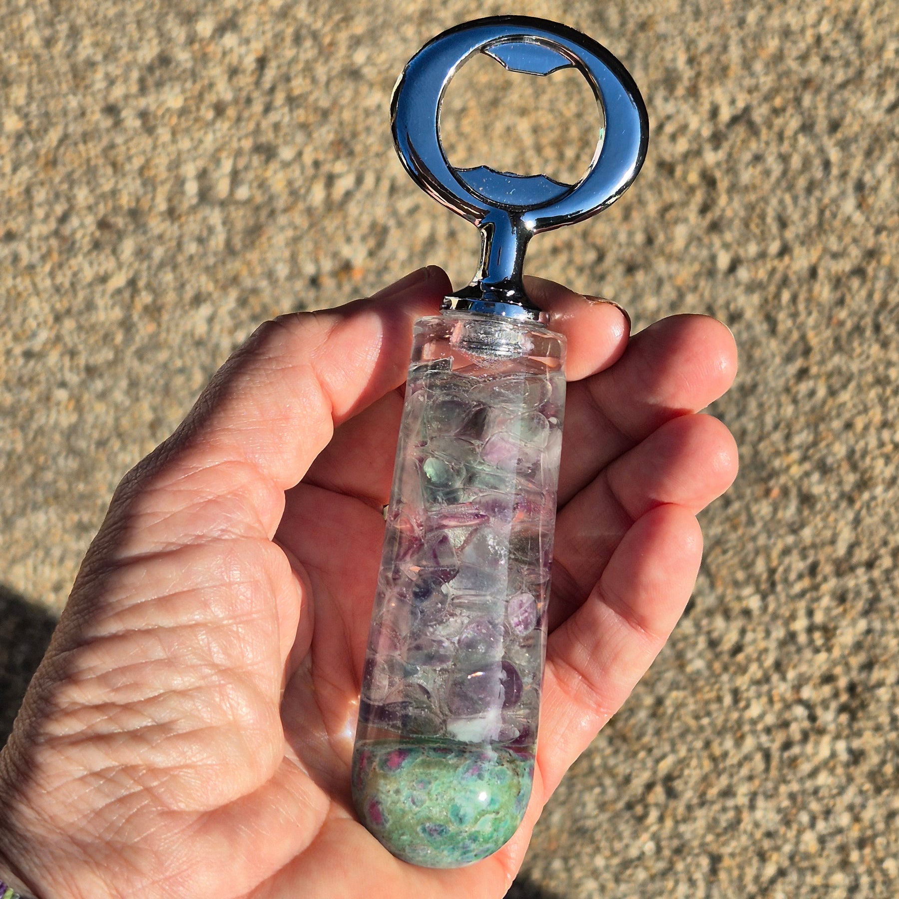Handmade Resin Bottle Opener with embedded semi-precious stones