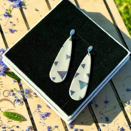 Silver & Blue Triangle TearDrop Earrings