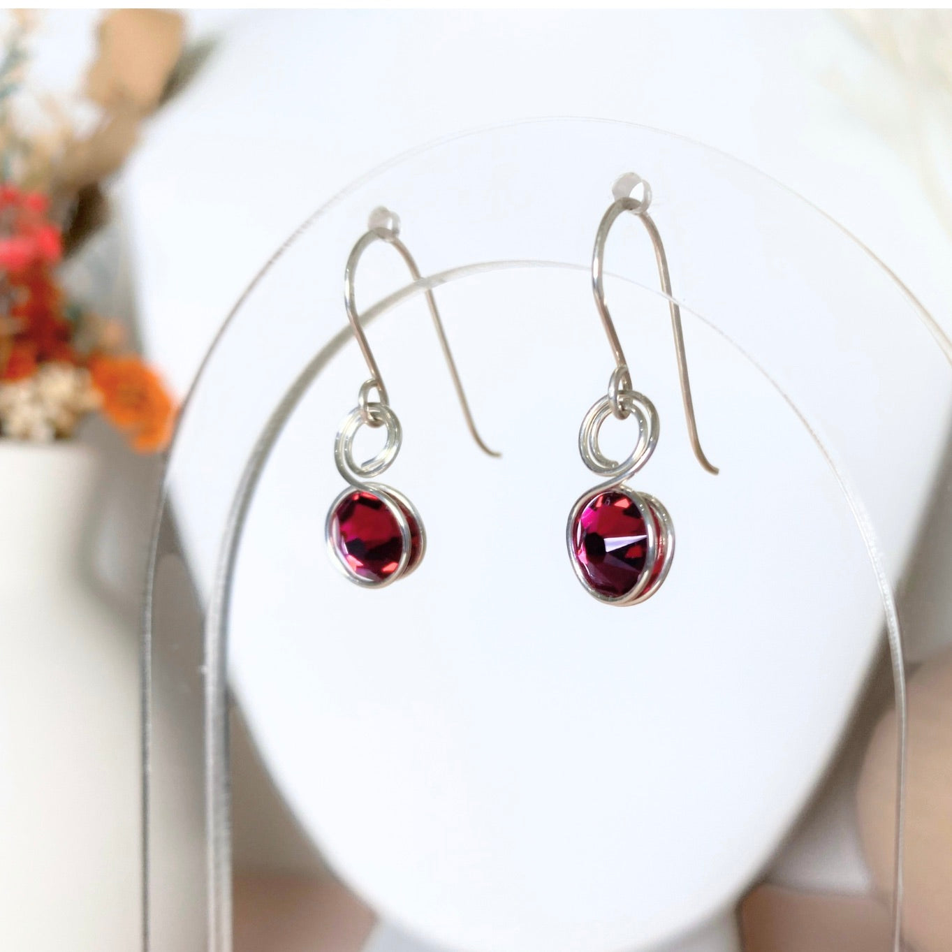 NEW Ruby Red crystal dangle earrings | Sterling silver | July birthstone gift