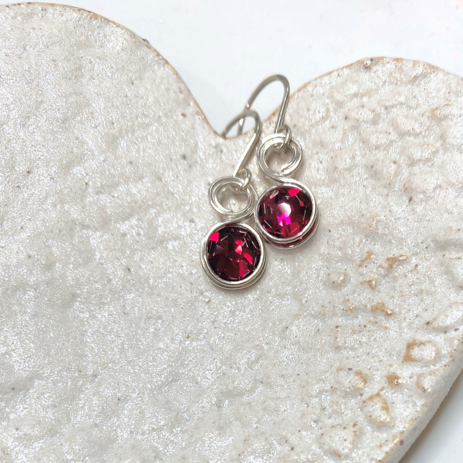 NEW Ruby Red crystal dangle earrings | Sterling silver | July birthstone gift