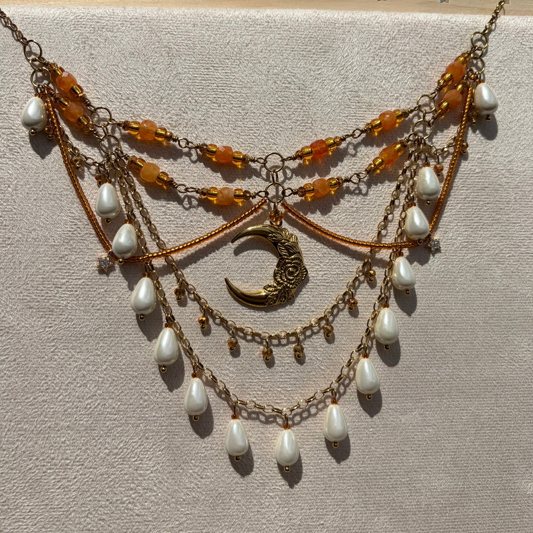 Orange and gold Moon statement necklace