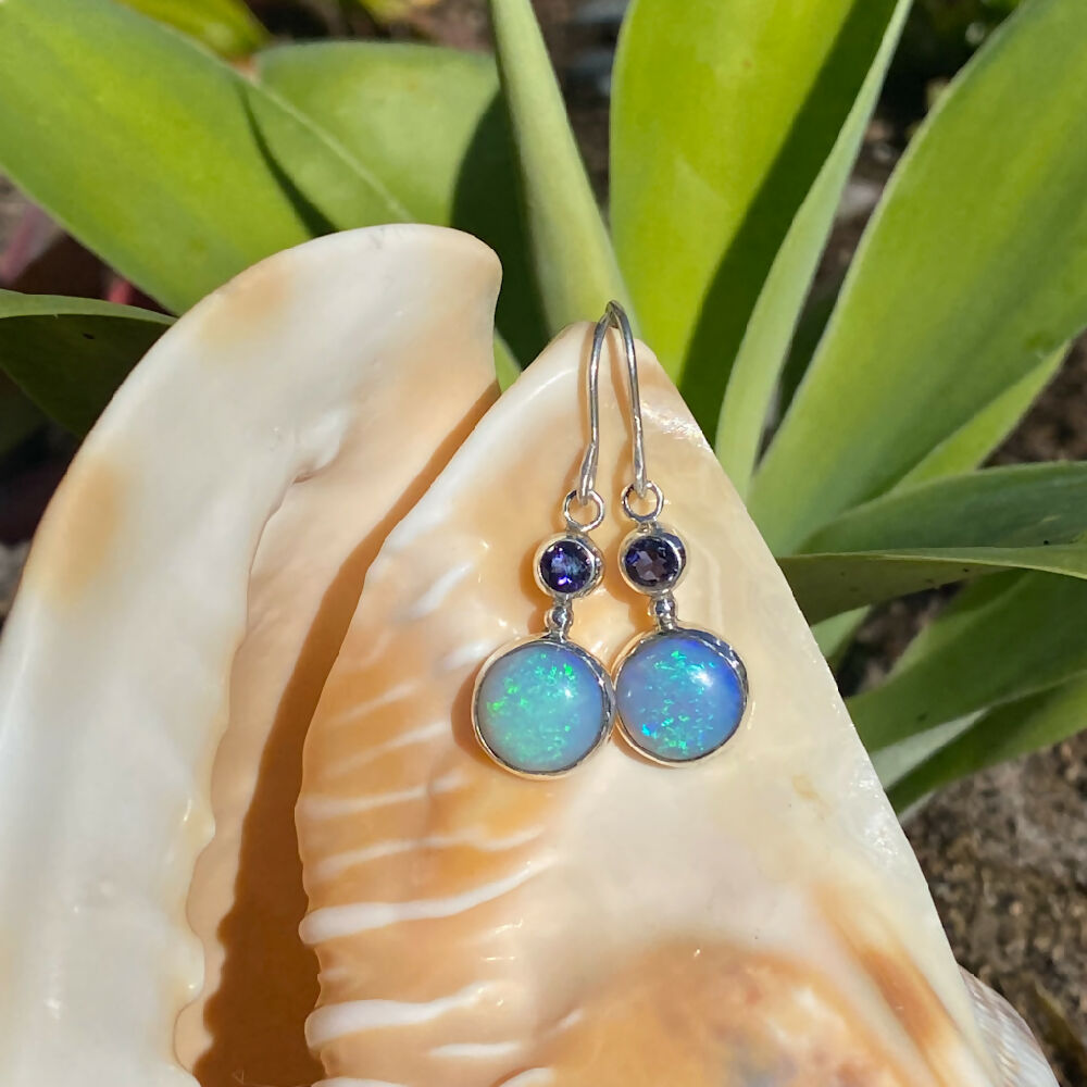 Opal and iolite earrings