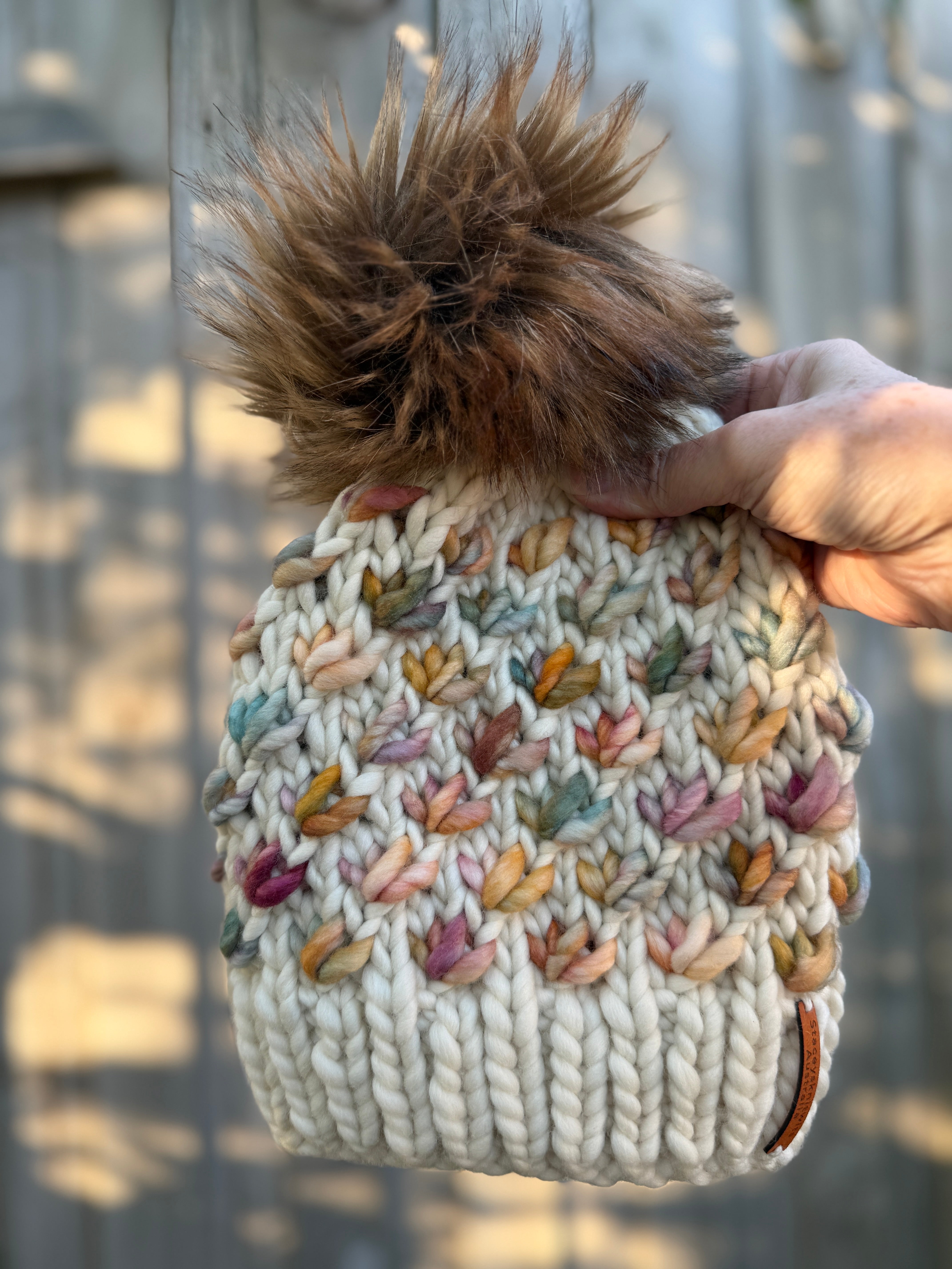Hand Knitted Beanie, Ladies Merino PomPom Beanie