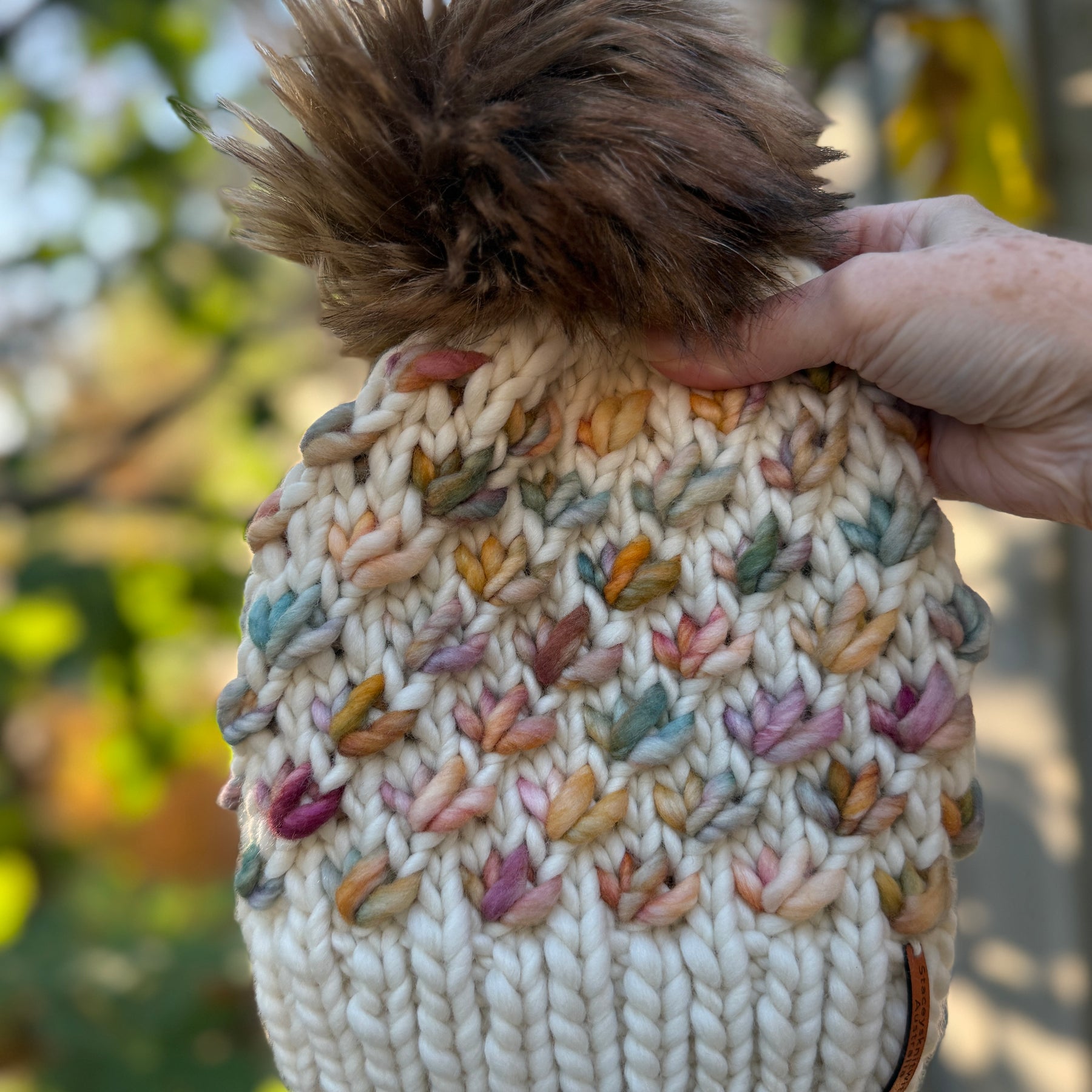 Hand Knitted Beanie, Ladies Merino PomPom Beanie