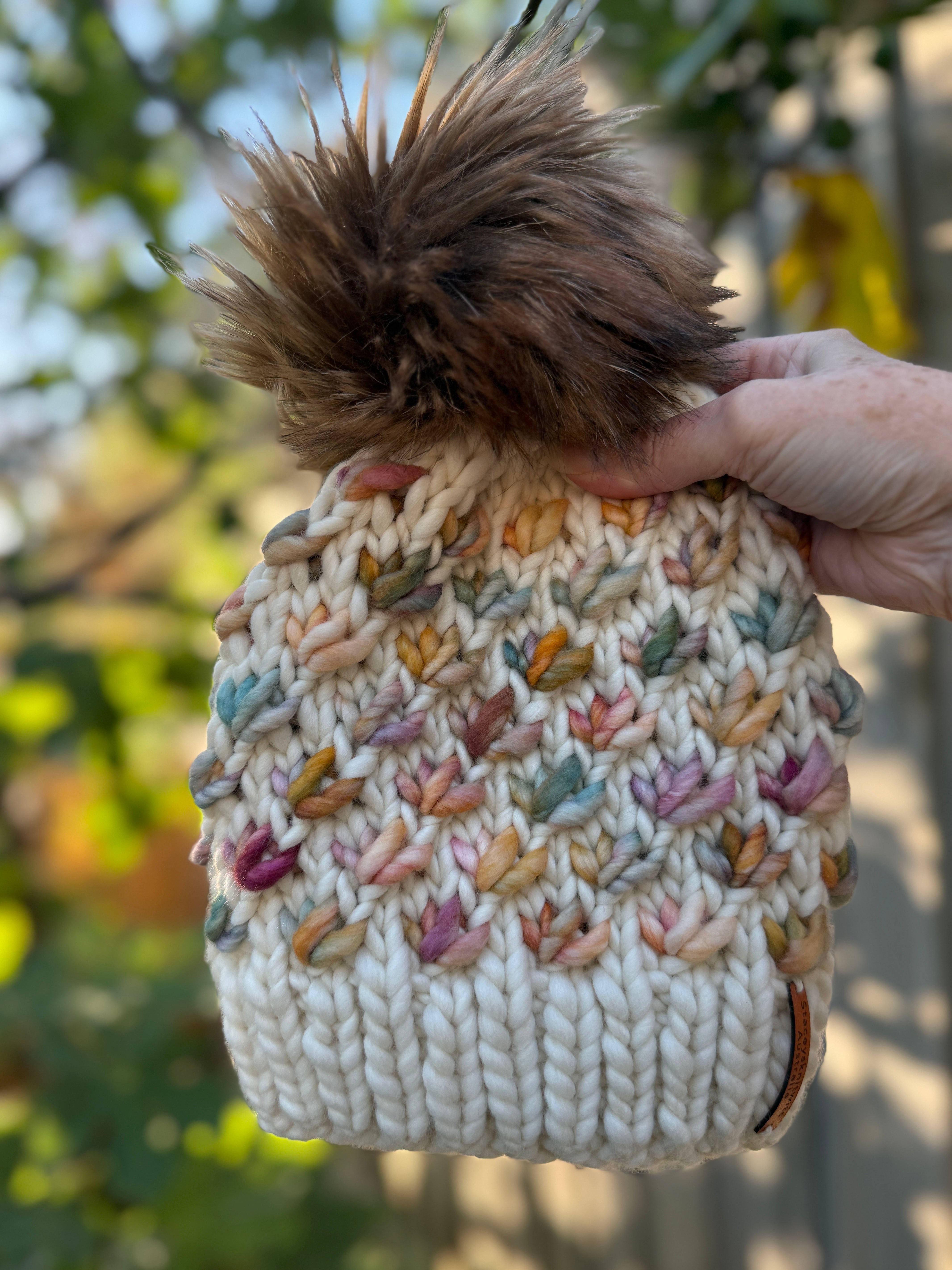 Hand Knitted Beanie, Ladies Merino PomPom Beanie