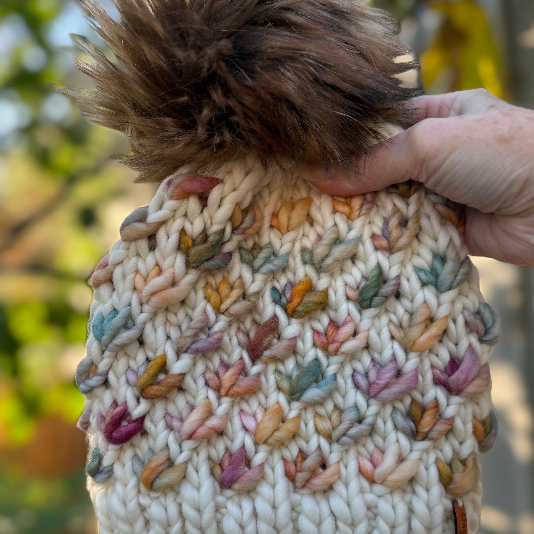 Hand Knitted Beanie, Ladies Merino PomPom Beanie