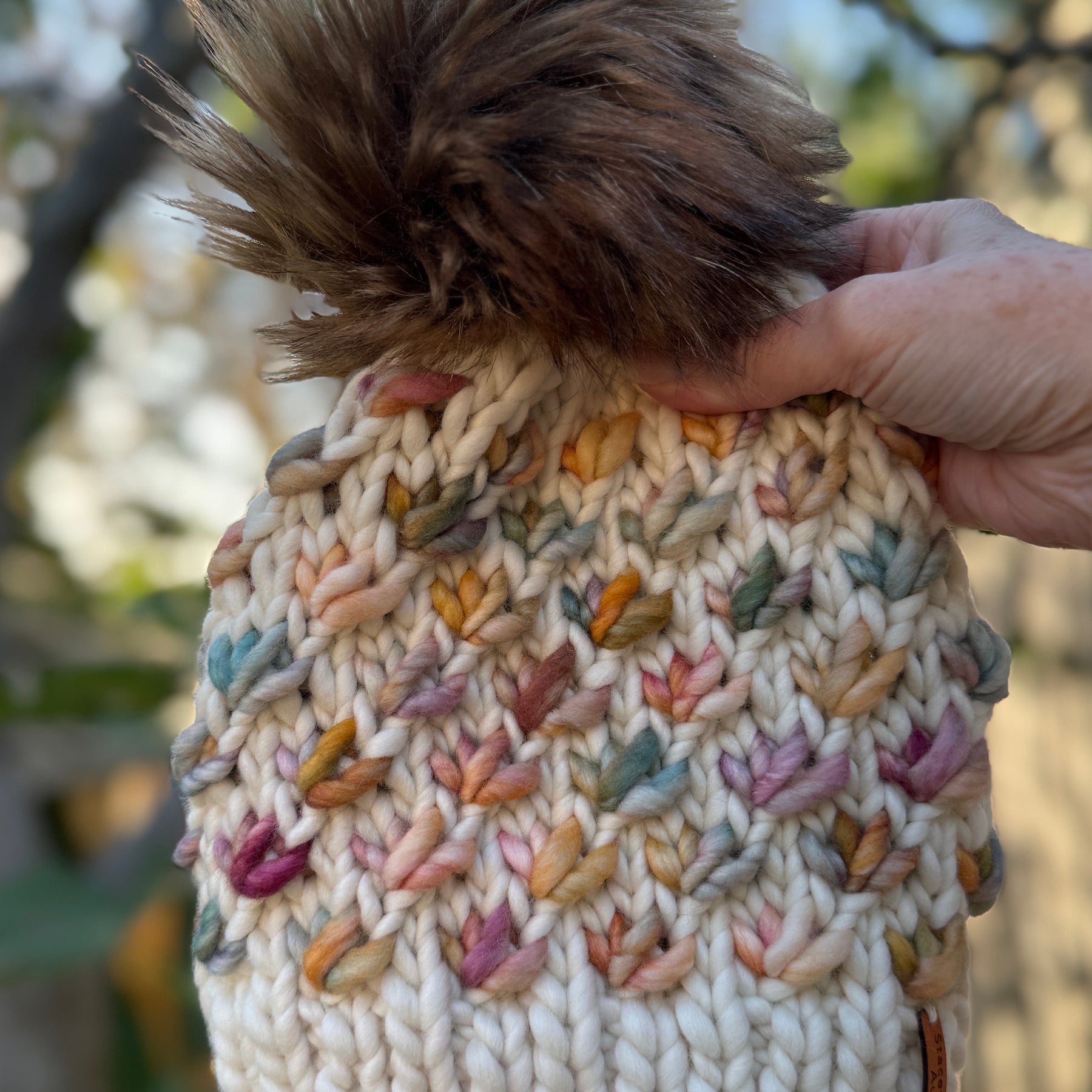 Hand Knitted Beanie, Ladies Merino PomPom Beanie