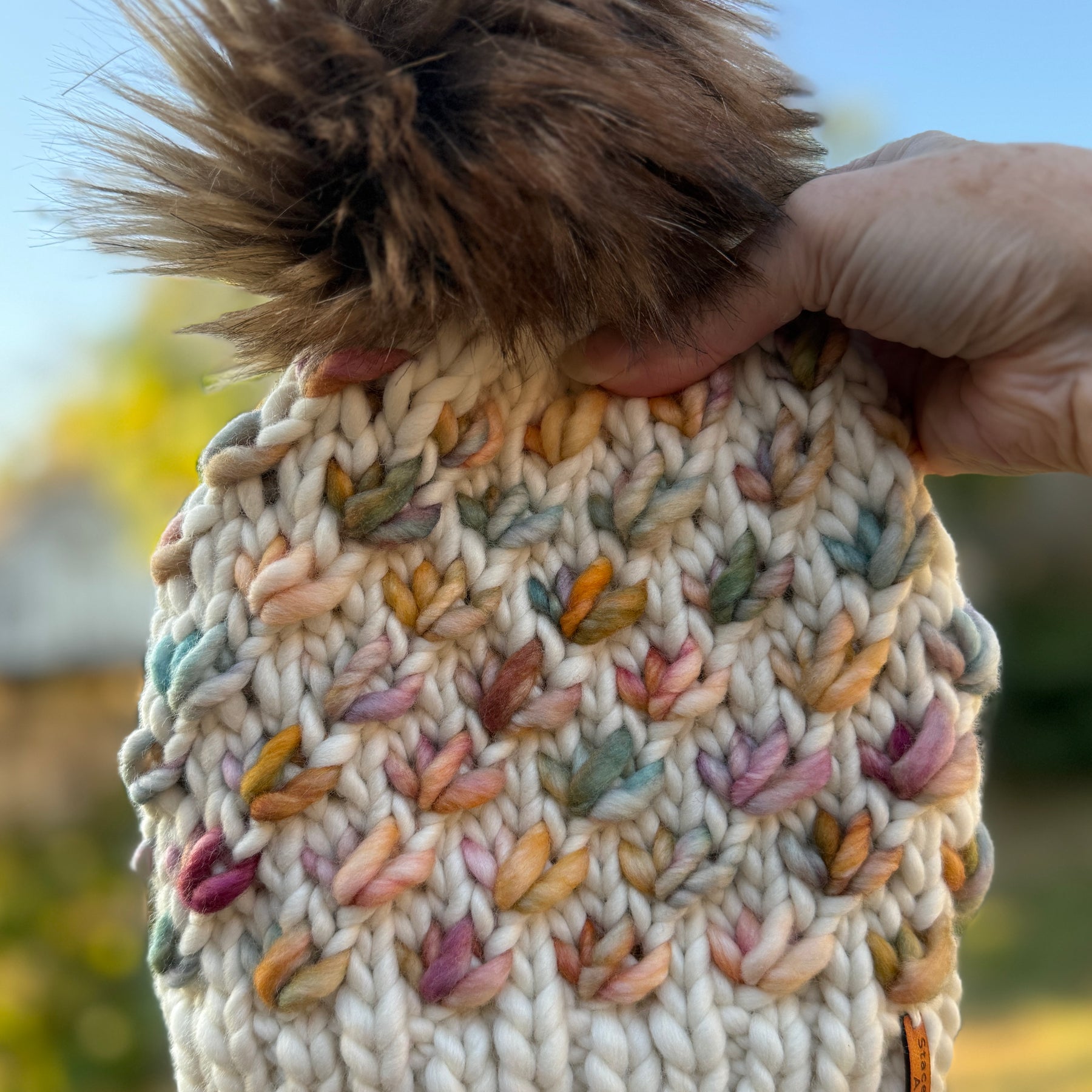 Hand Knitted Beanie, Ladies Merino PomPom Beanie