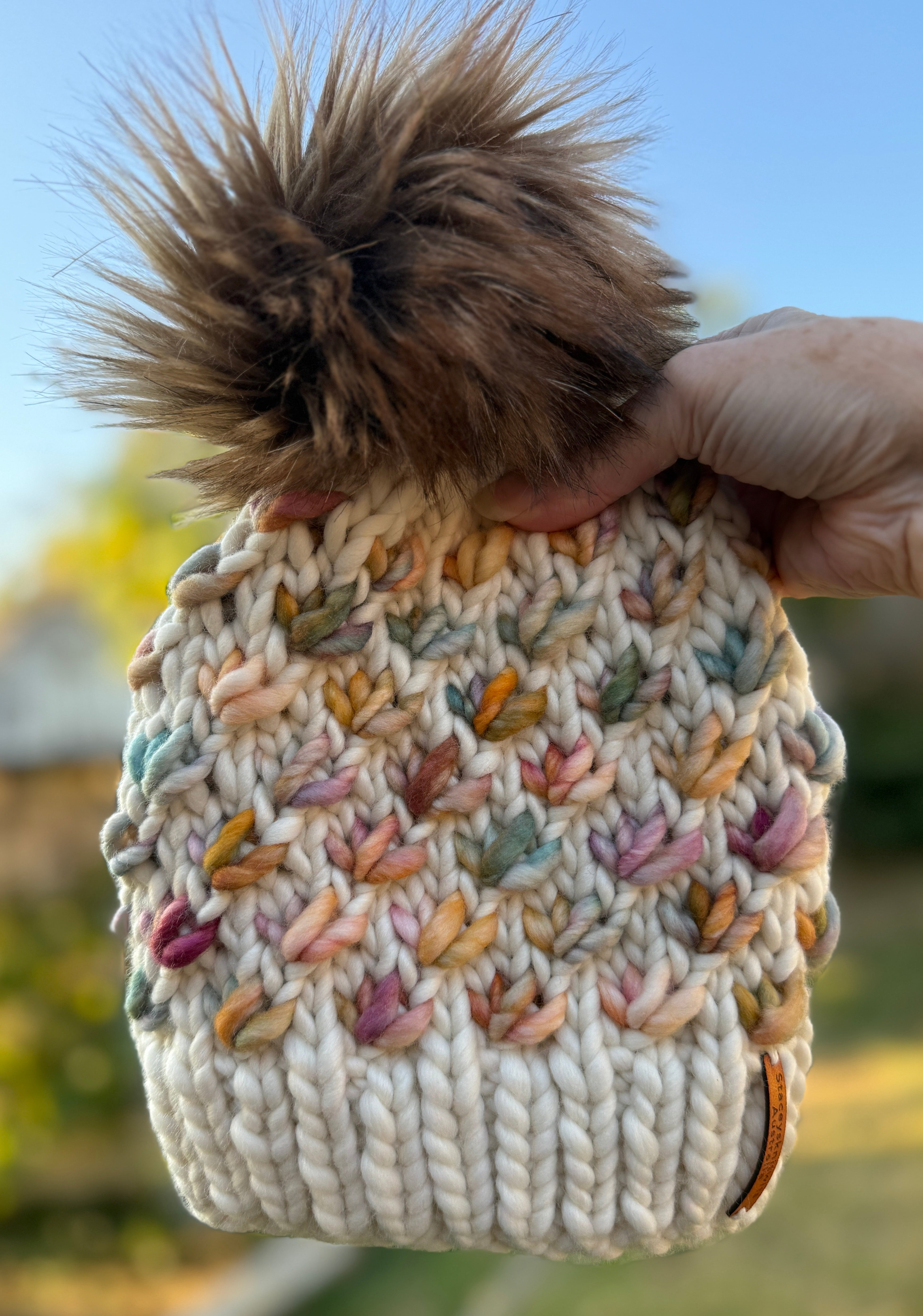 Hand Knitted Beanie, Ladies Merino PomPom Beanie