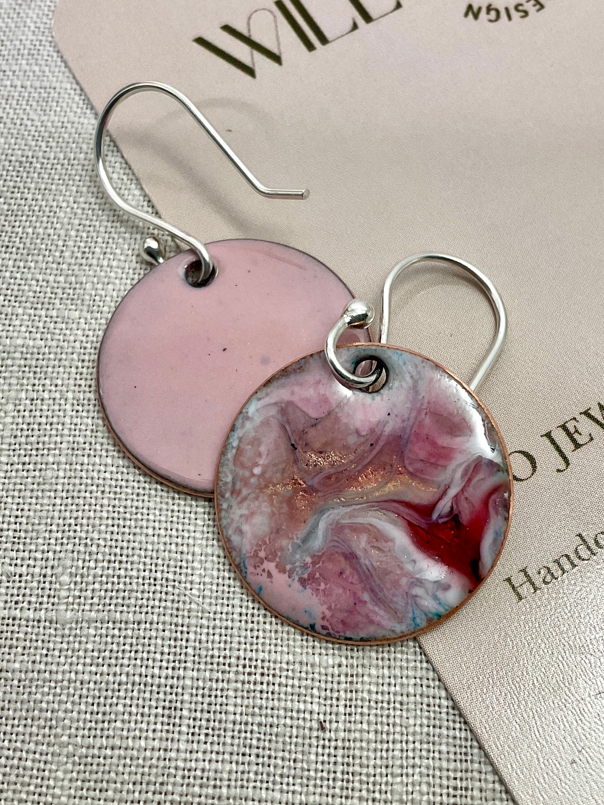 Pink swirl. Enamel earrings. Handmade
