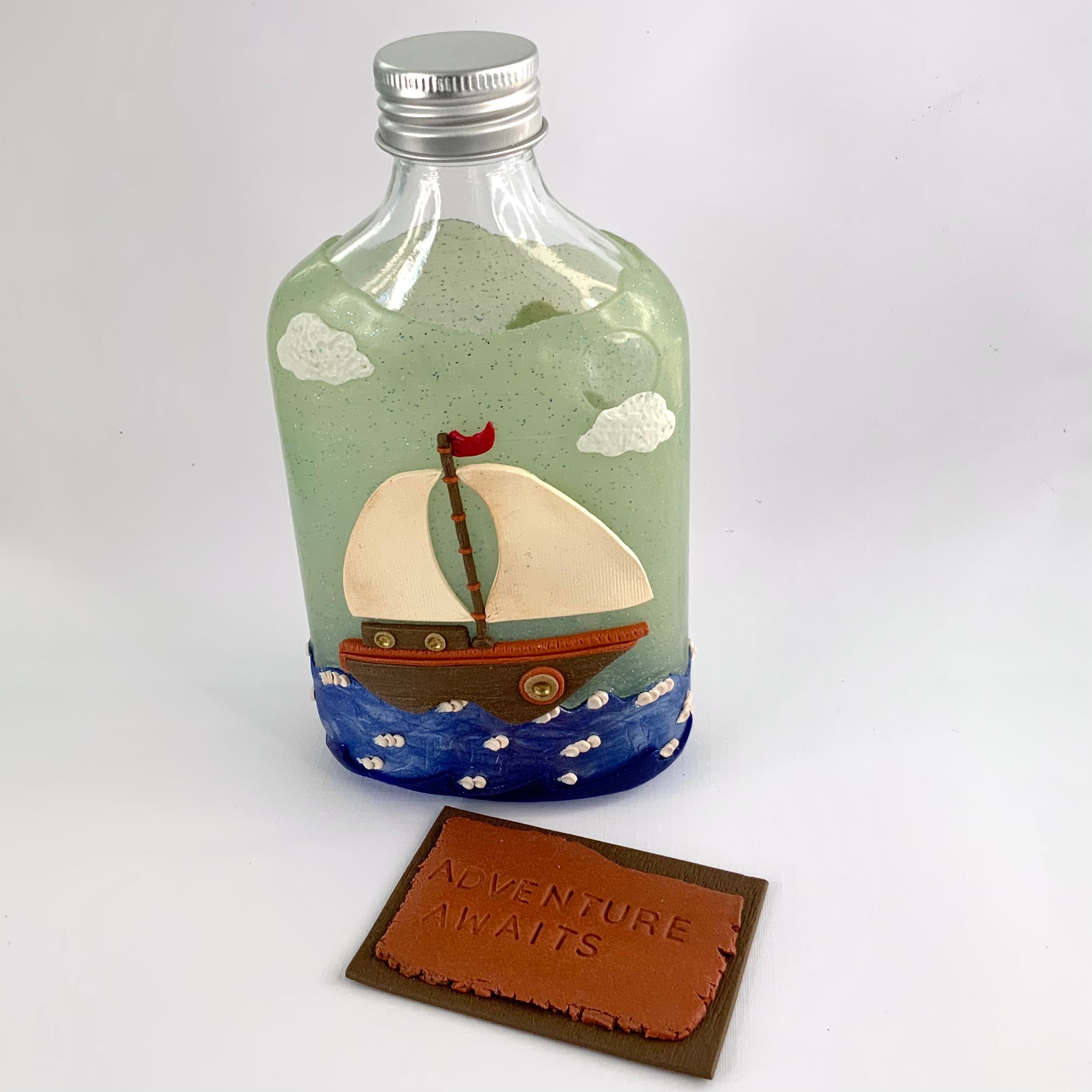 ADVENTURE AWAITS | Polymer Clay | Nautical Decor | Sailing Ship | Inspirational Gift