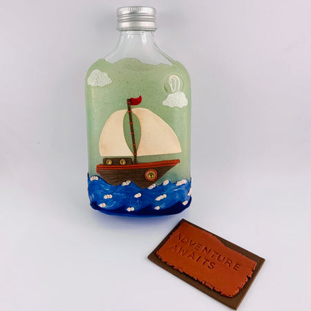 ADVENTURE AWAITS | Polymer Clay | Nautical Decor | Sailing Ship | Inspirational Gift